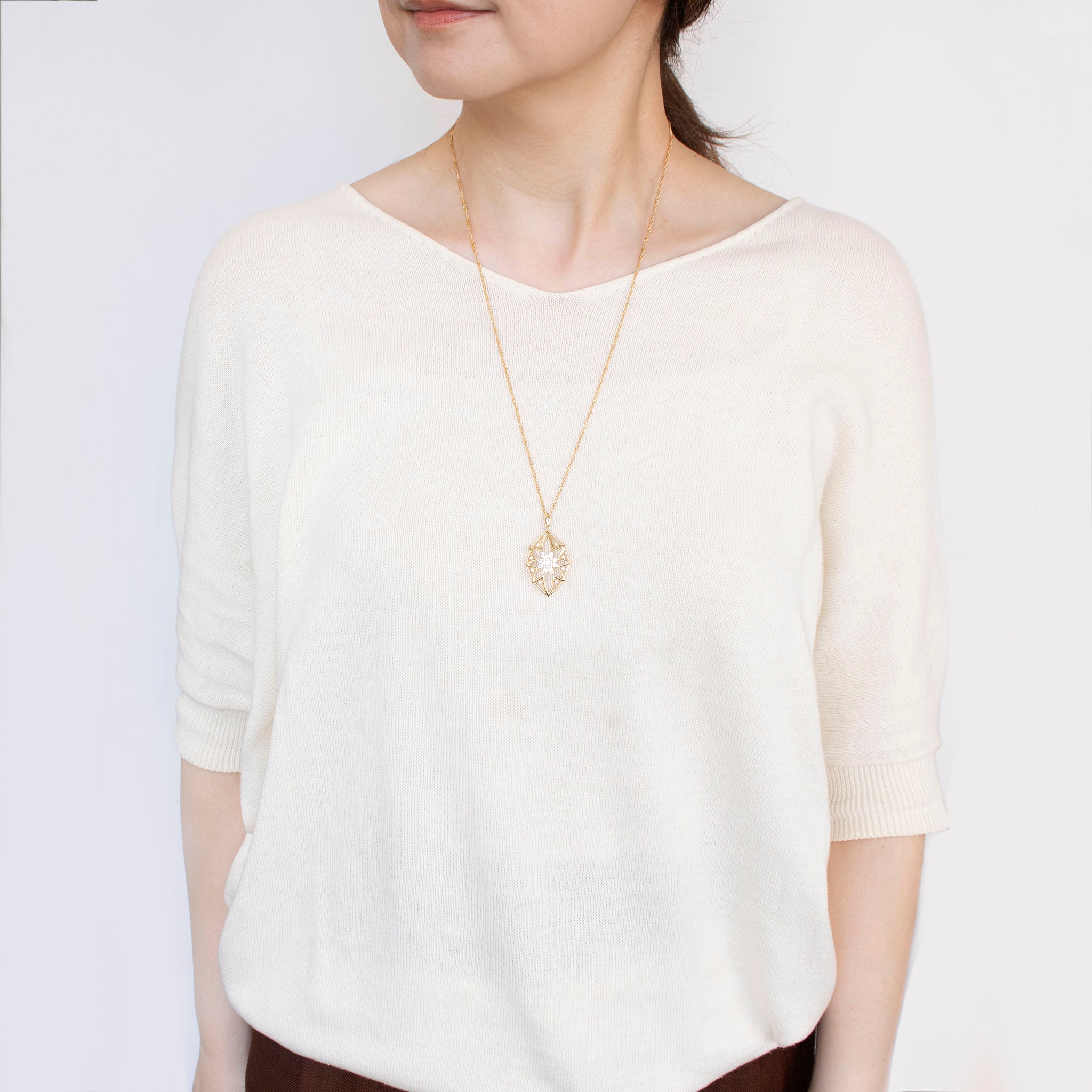 ダイヤモンド K18ネックレス(ロング/60cm/4月誕生石/鑑別書付)《25N02007》