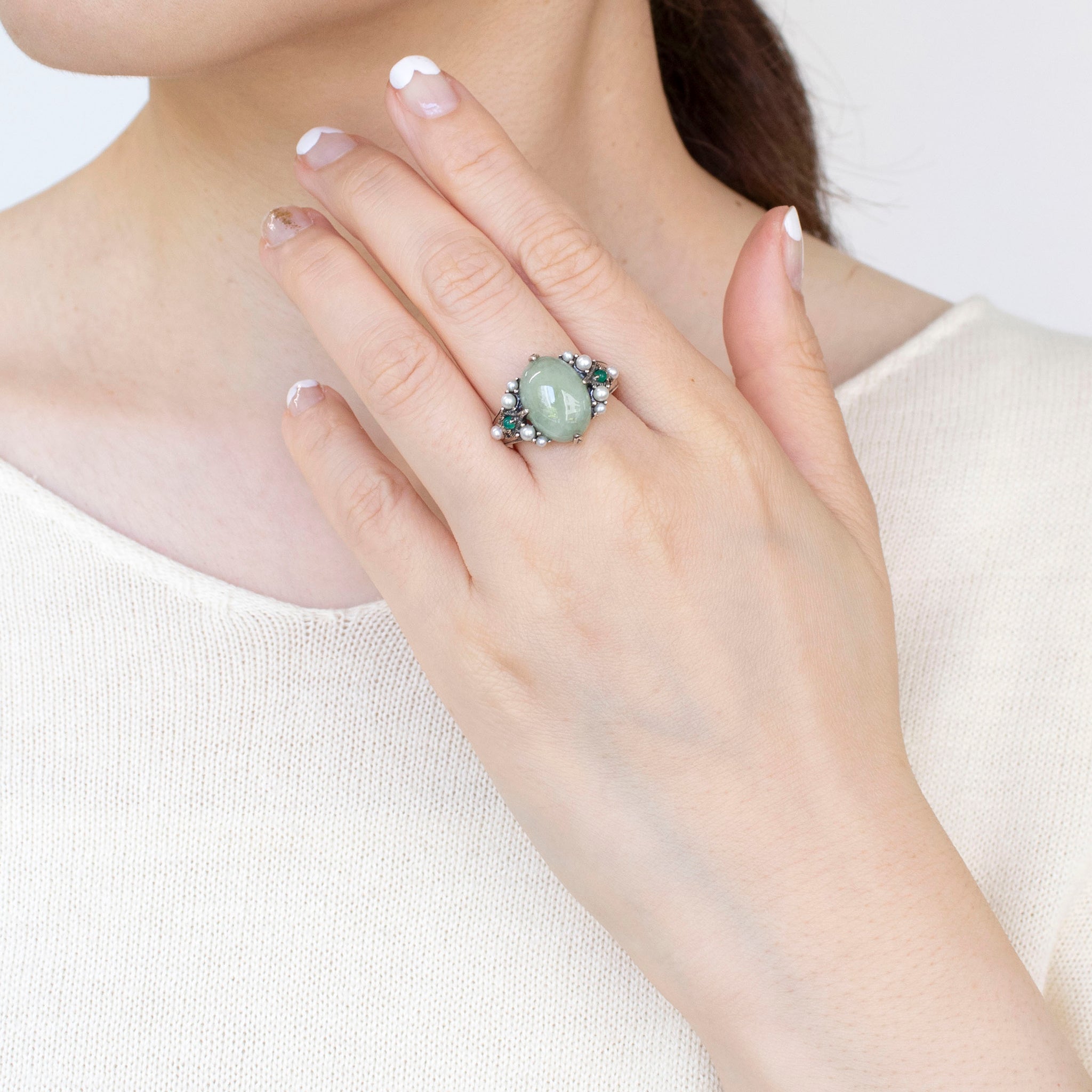 ヒスイ/グリーンカルセドニー シルバーリング《25N02110》