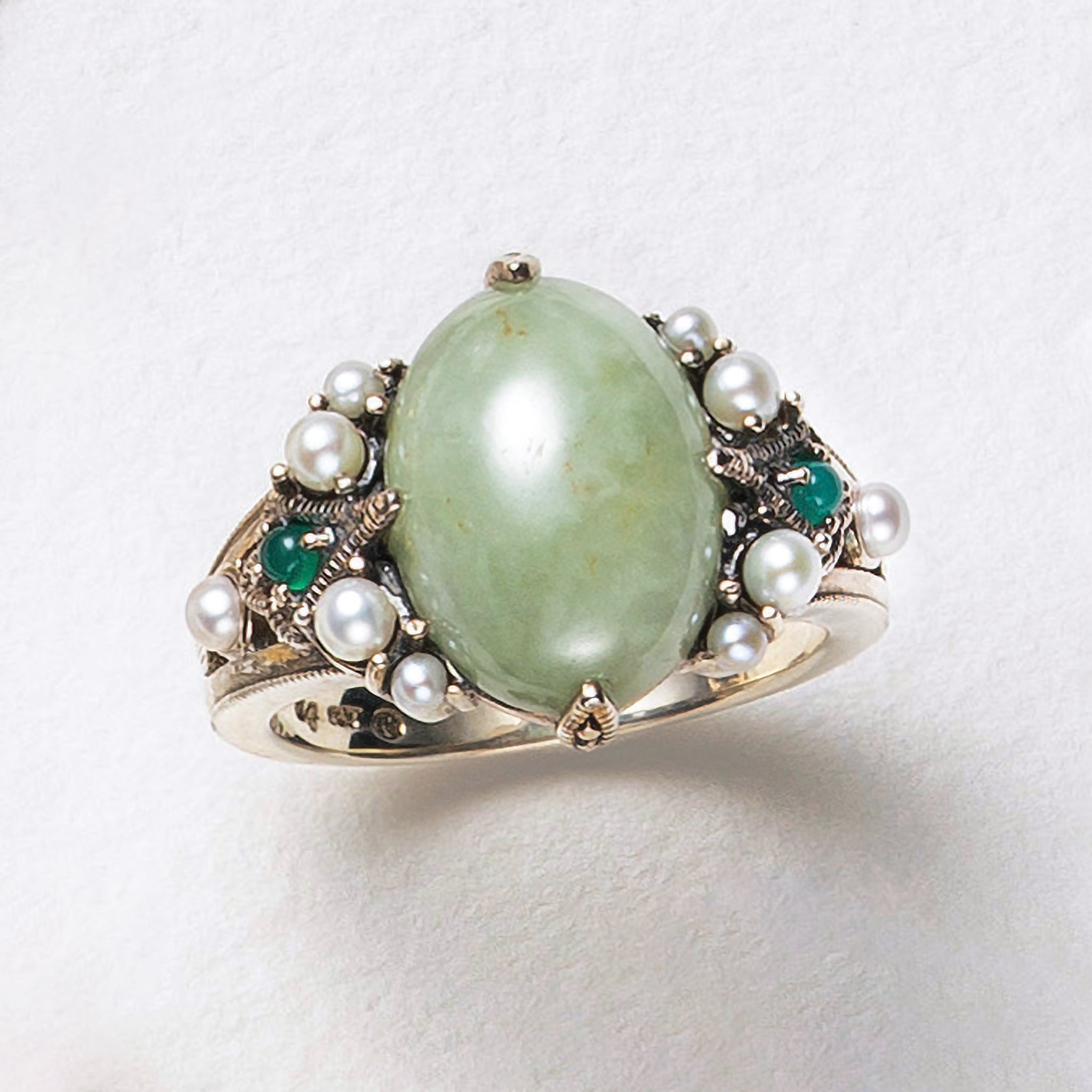 【ご予約品】スクエアシェイプの翡翠とビジュー飾りのリング 925 約14号 FATIMA リング | ジャスティン デイビス（JUSTIN DAVIS）公式