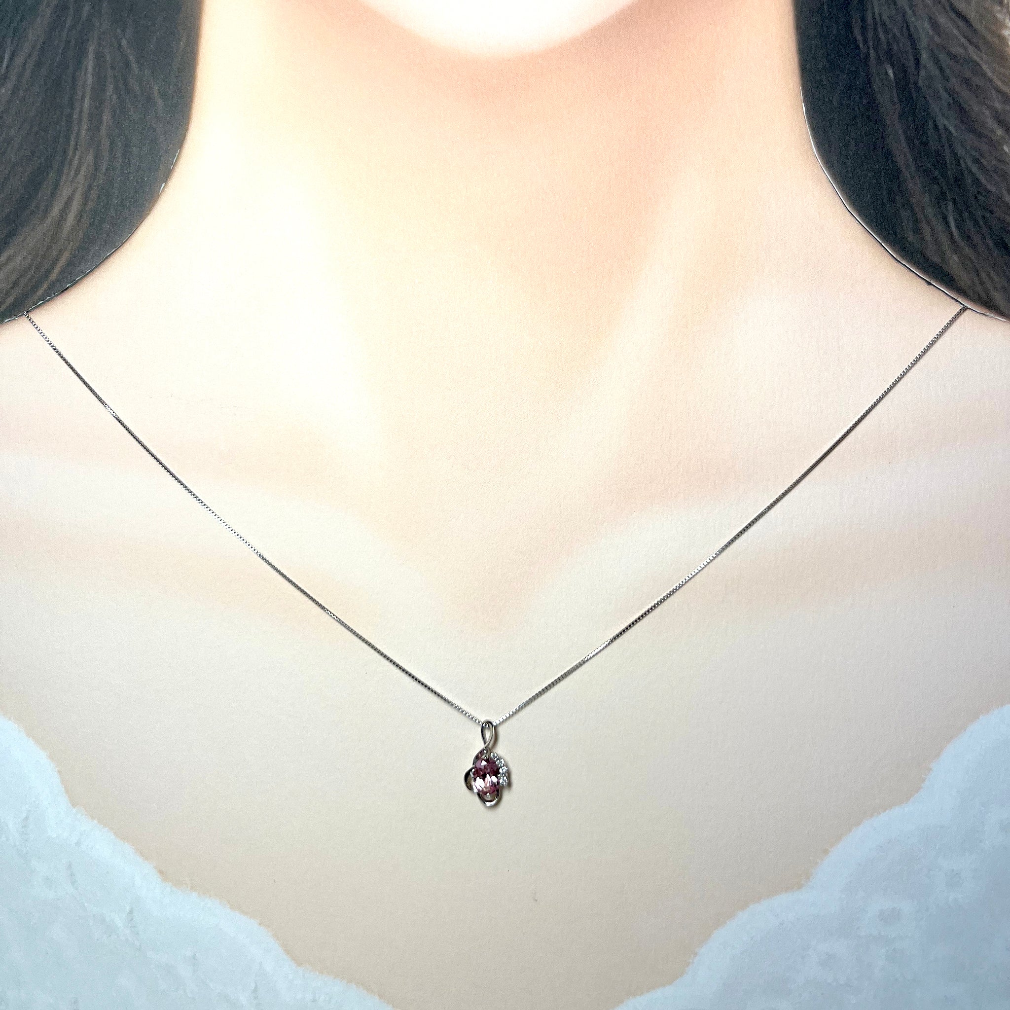 ピンクトルマリン プラチナネックレス(10月誕生石)《25N02208》