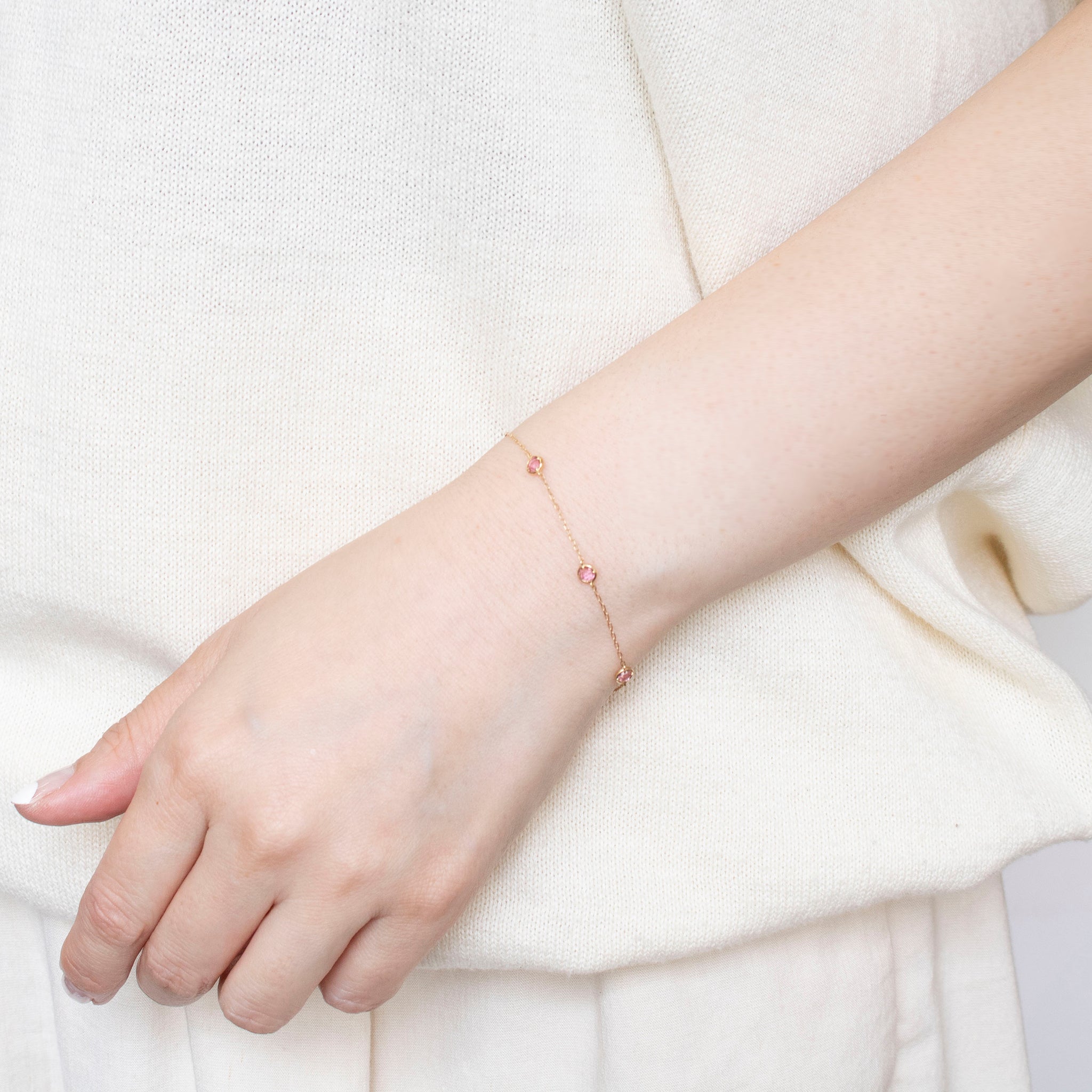 ピンクトルマリン K18ブレスレット(ステーション/10月誕生石)《25N02211》