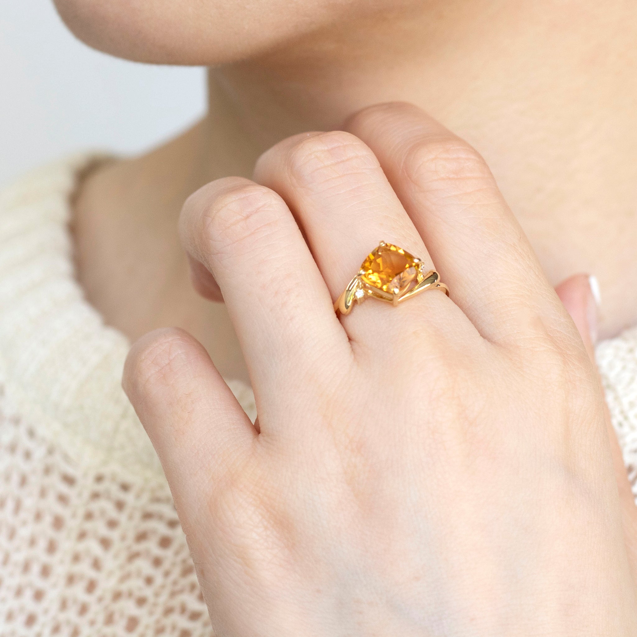 シトリン/ダイヤモンド K18リング(11月誕生石)《25N02304》