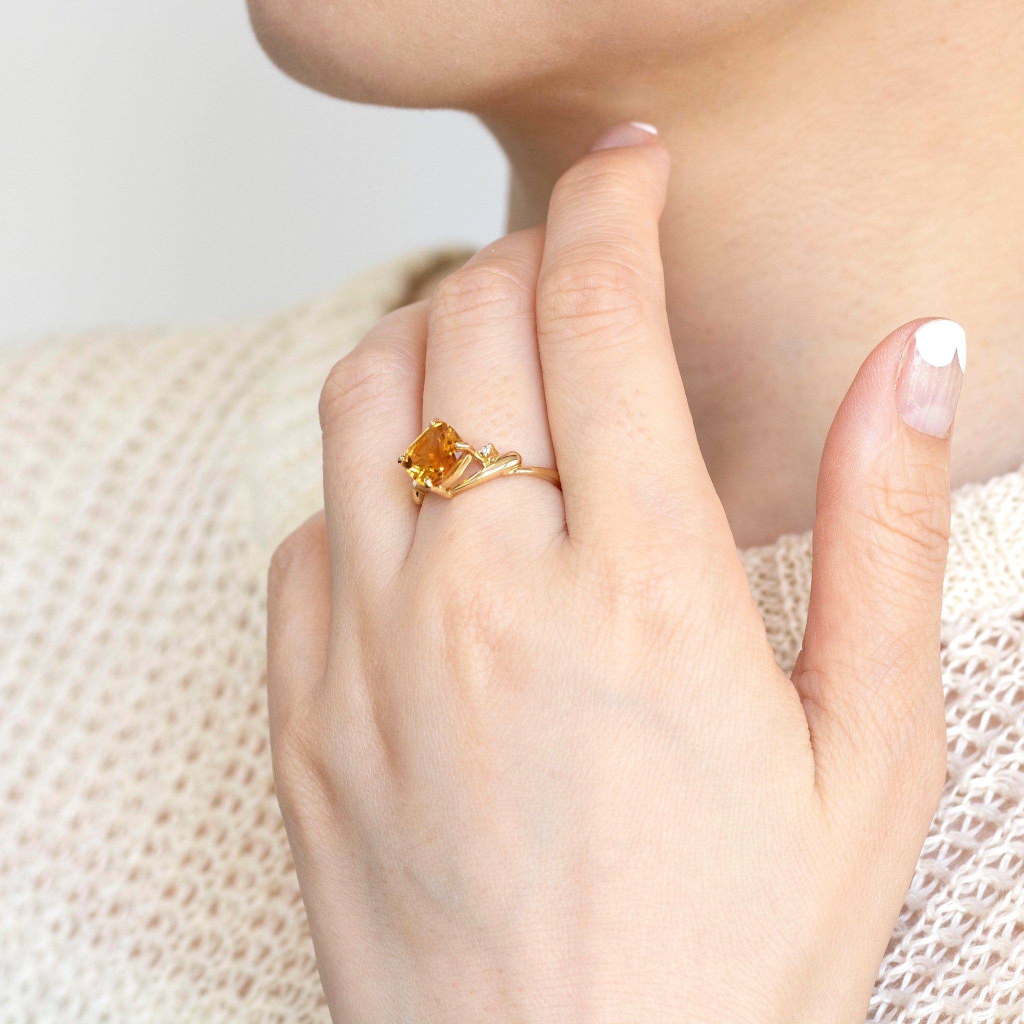 シトリン/ダイヤモンド K18リング(11月誕生石)《25N02304》
