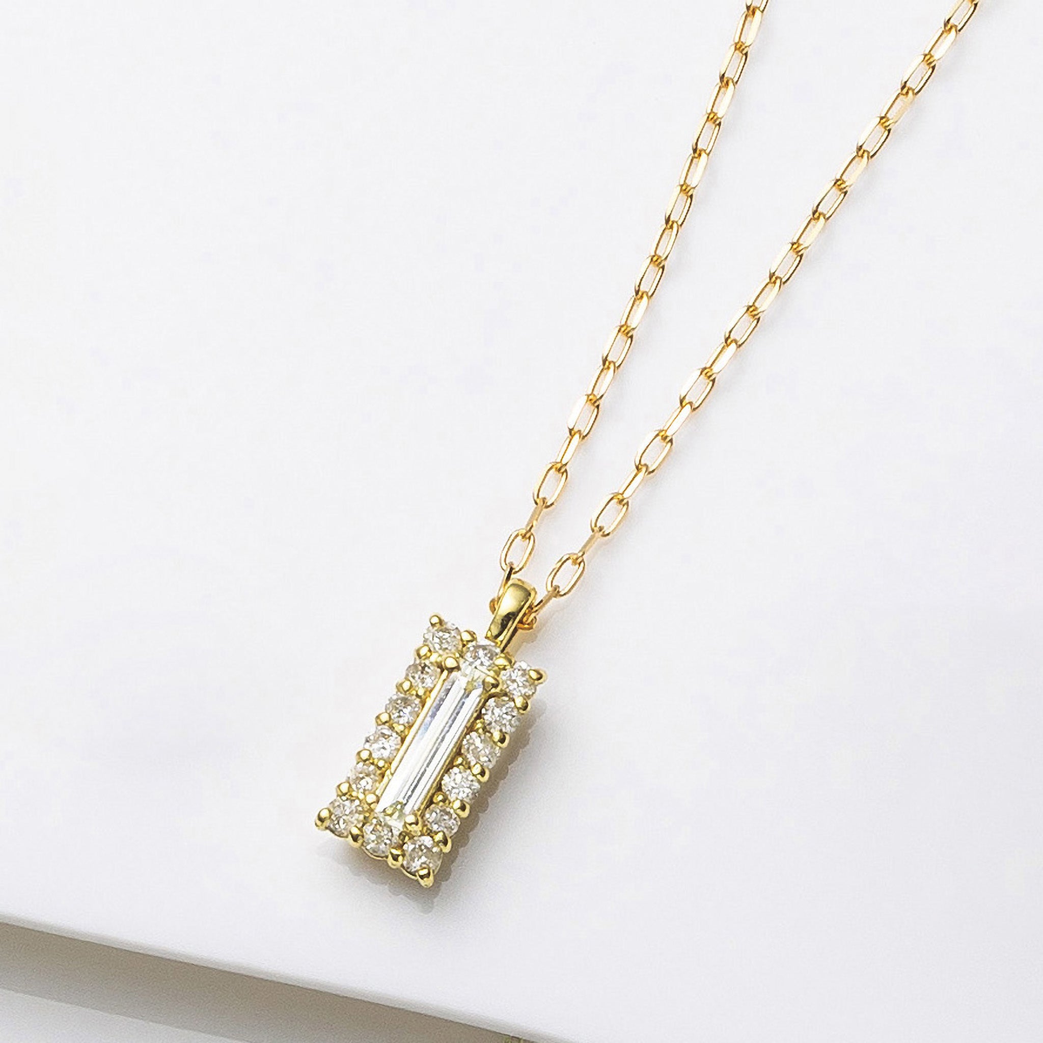 【限定5点】ダイヤモンド K18ネックレス(ロングバゲットカット/4月誕生石)《25N02603》