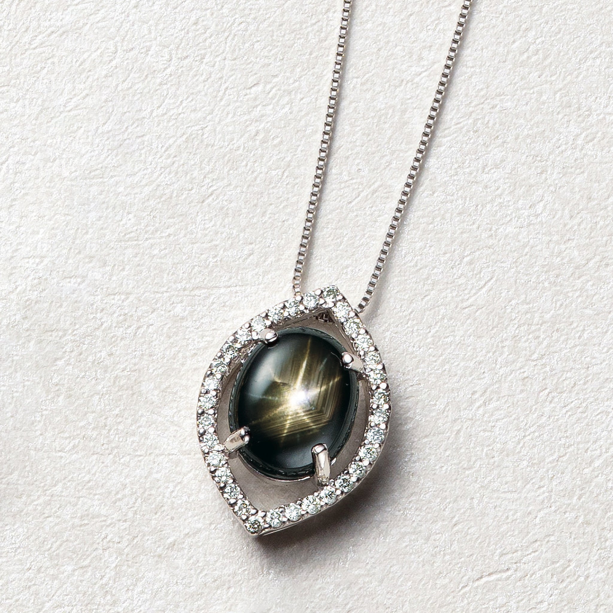 ブラックスターサファイア/ダイヤモンド プラチナネックレス(2.0カラット/9月誕生石)《25N02706》