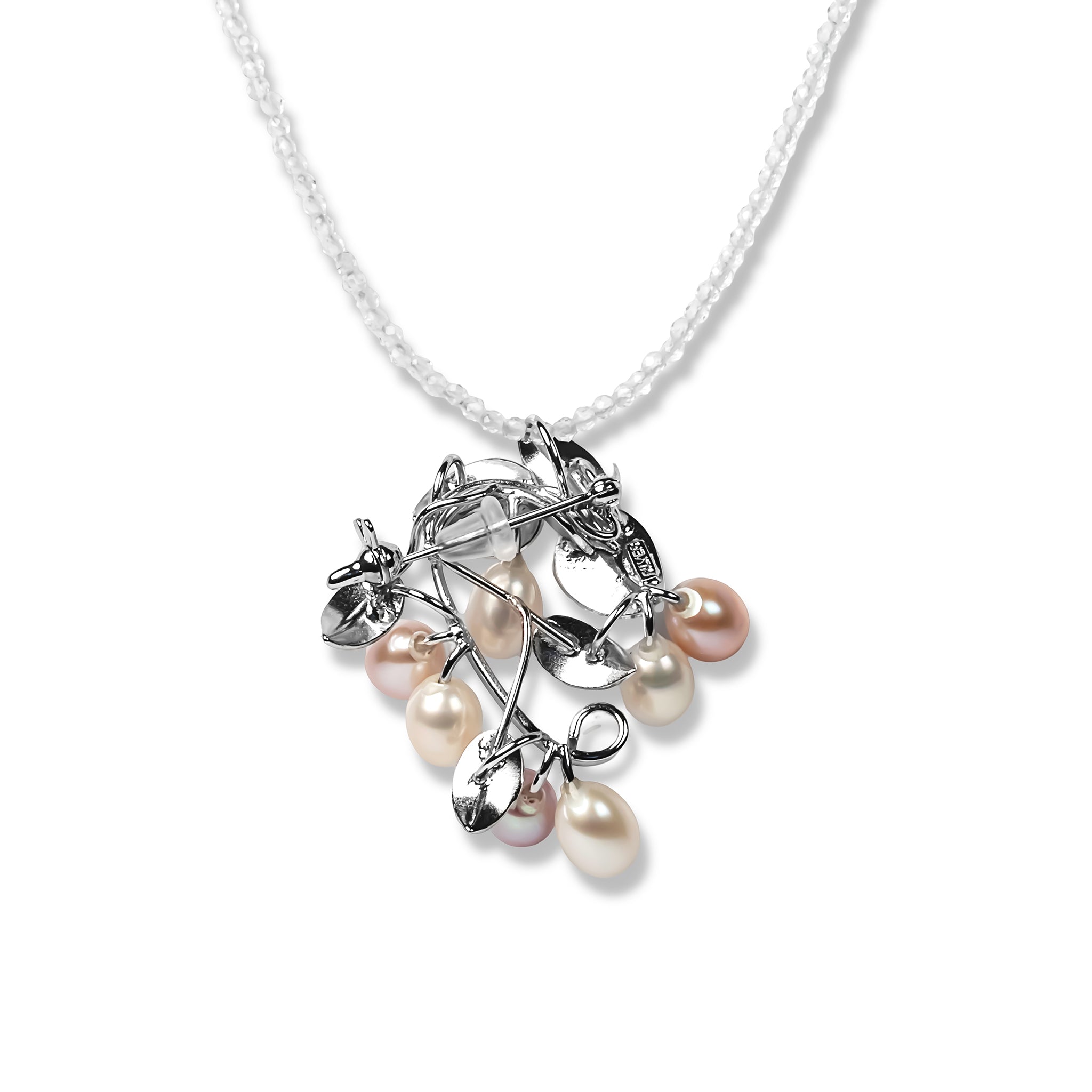 パール/ホワイトトパーズ シルバーネックレス兼ブローチ(淡水真珠/5mm/6月誕生石)《25N02805》