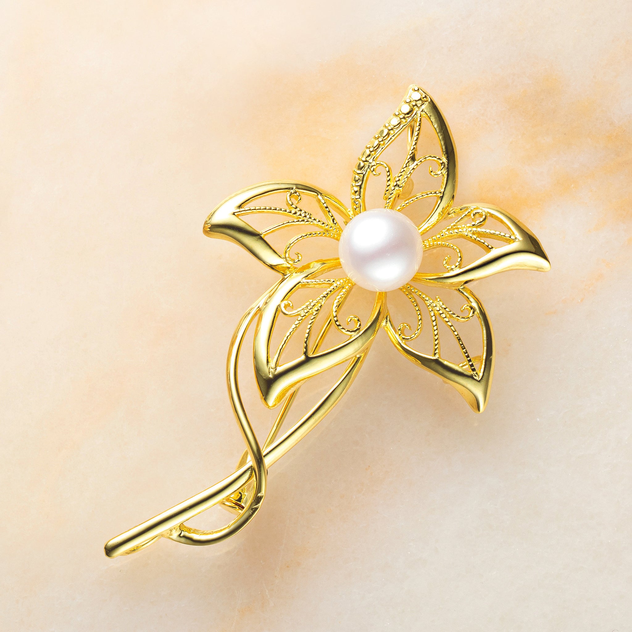 パール シルバーブローチ(淡水真珠/8mm/フラワーモチーフ/6月誕生石)《25N02806》