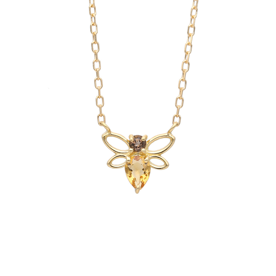 スモーキークォーツ/シトリン K18ネックレス(ミツバチモチーフ)《25N02901》