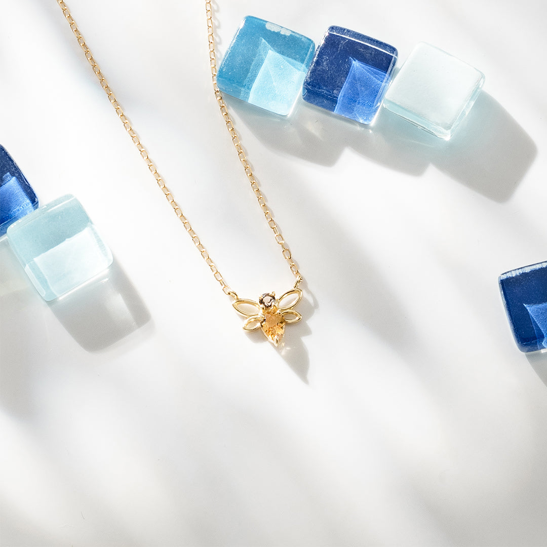 スモーキークォーツ/シトリン K18ネックレス(ミツバチモチーフ)《25N02901》