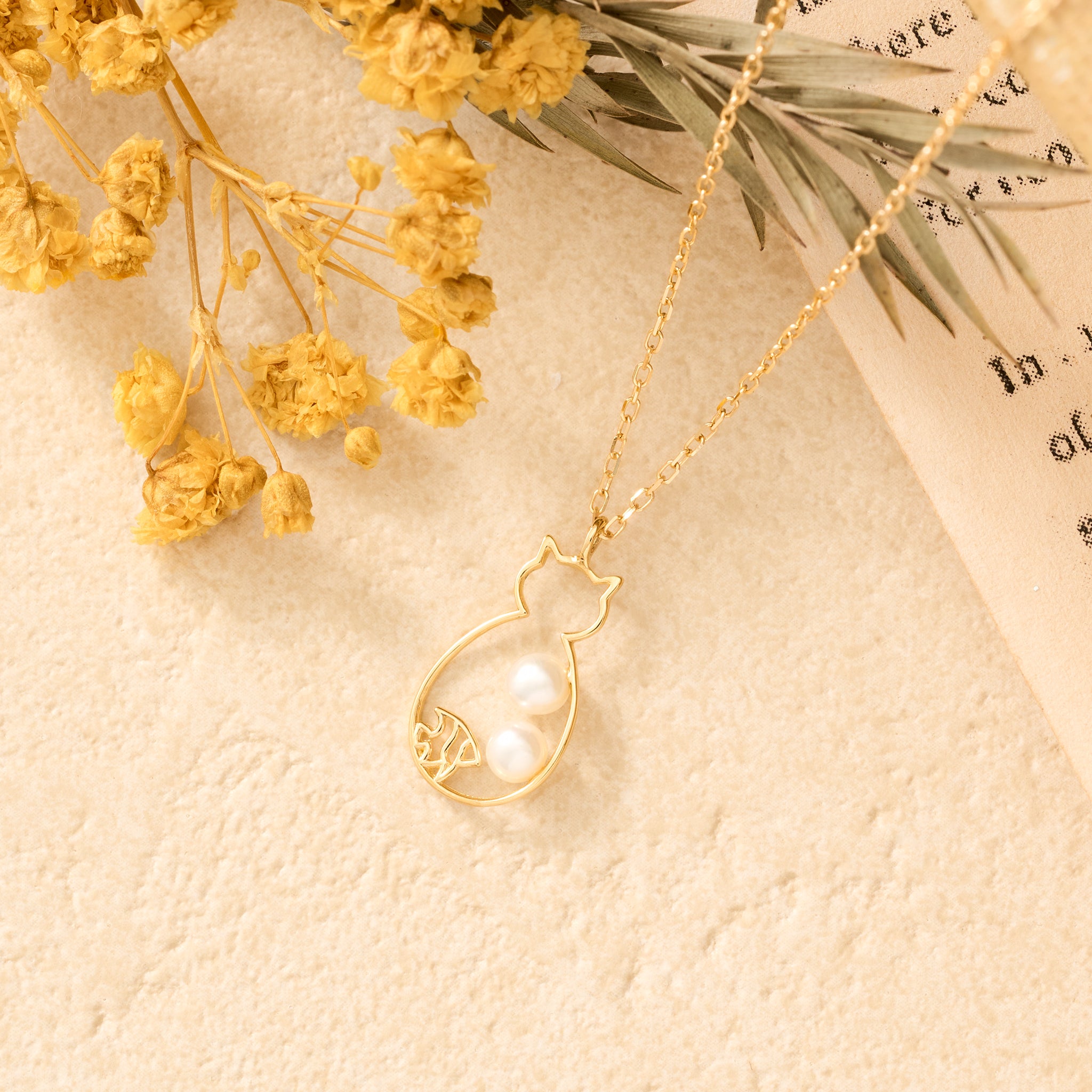 パール K18ネックレス(淡水真珠/4mm/ネコモチーフ/6月誕生石)《25N02903》