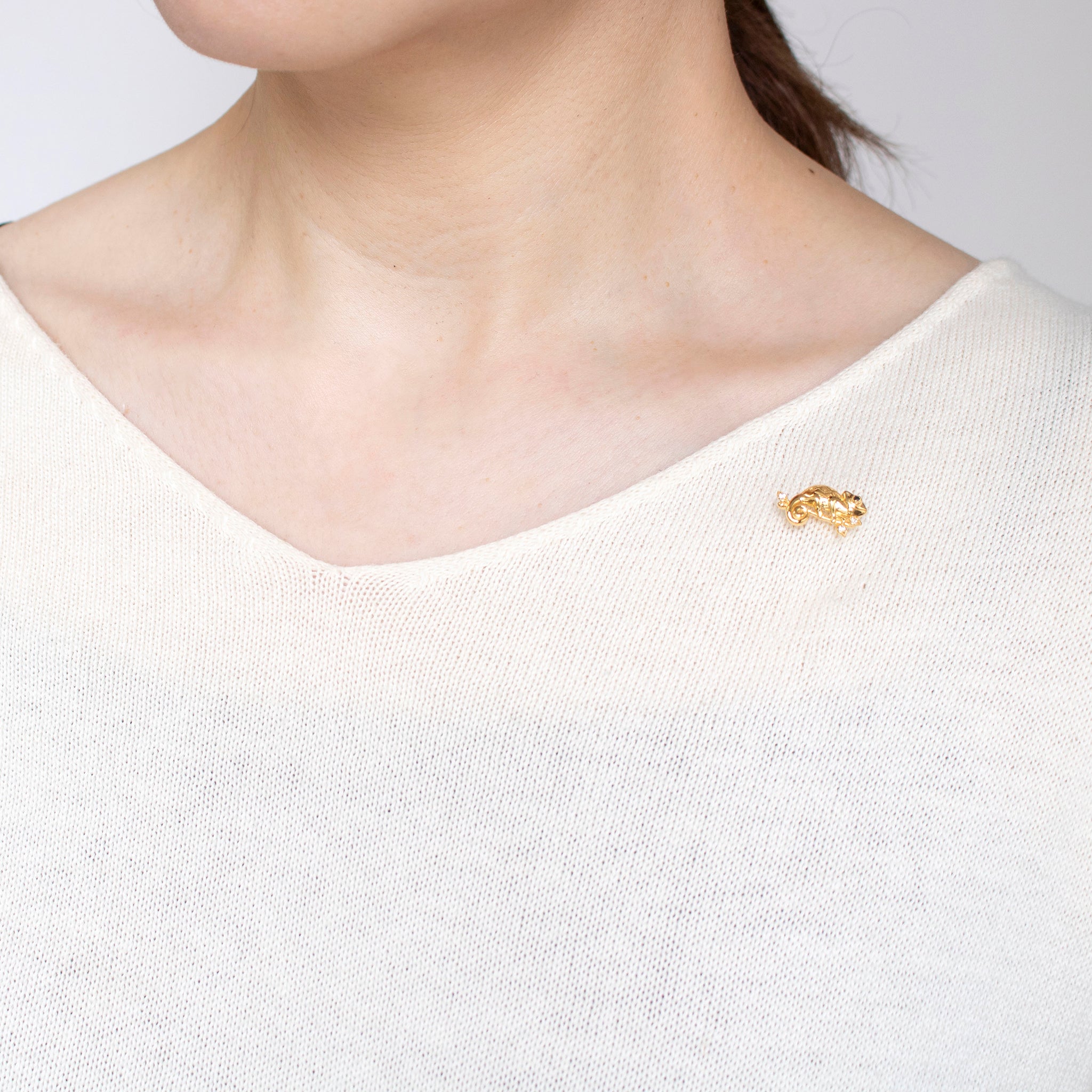 ブラックダイヤモンド/ホワイトトパーズ シルバーブローチ(カメレオンモチーフ/4月誕生石)《25N02905》