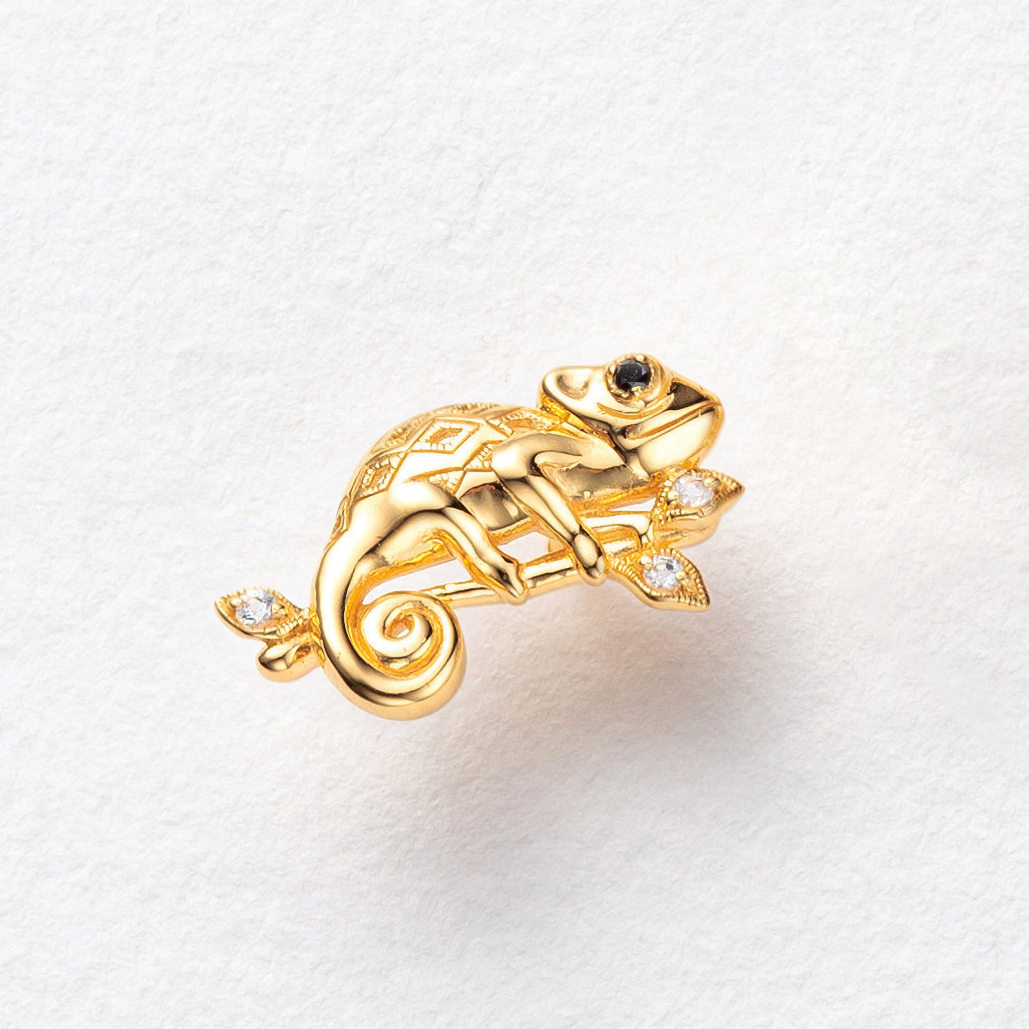 ブラックダイヤモンド/ホワイトトパーズ シルバーブローチ(カメレオンモチーフ/4月誕生石)《25N02905》