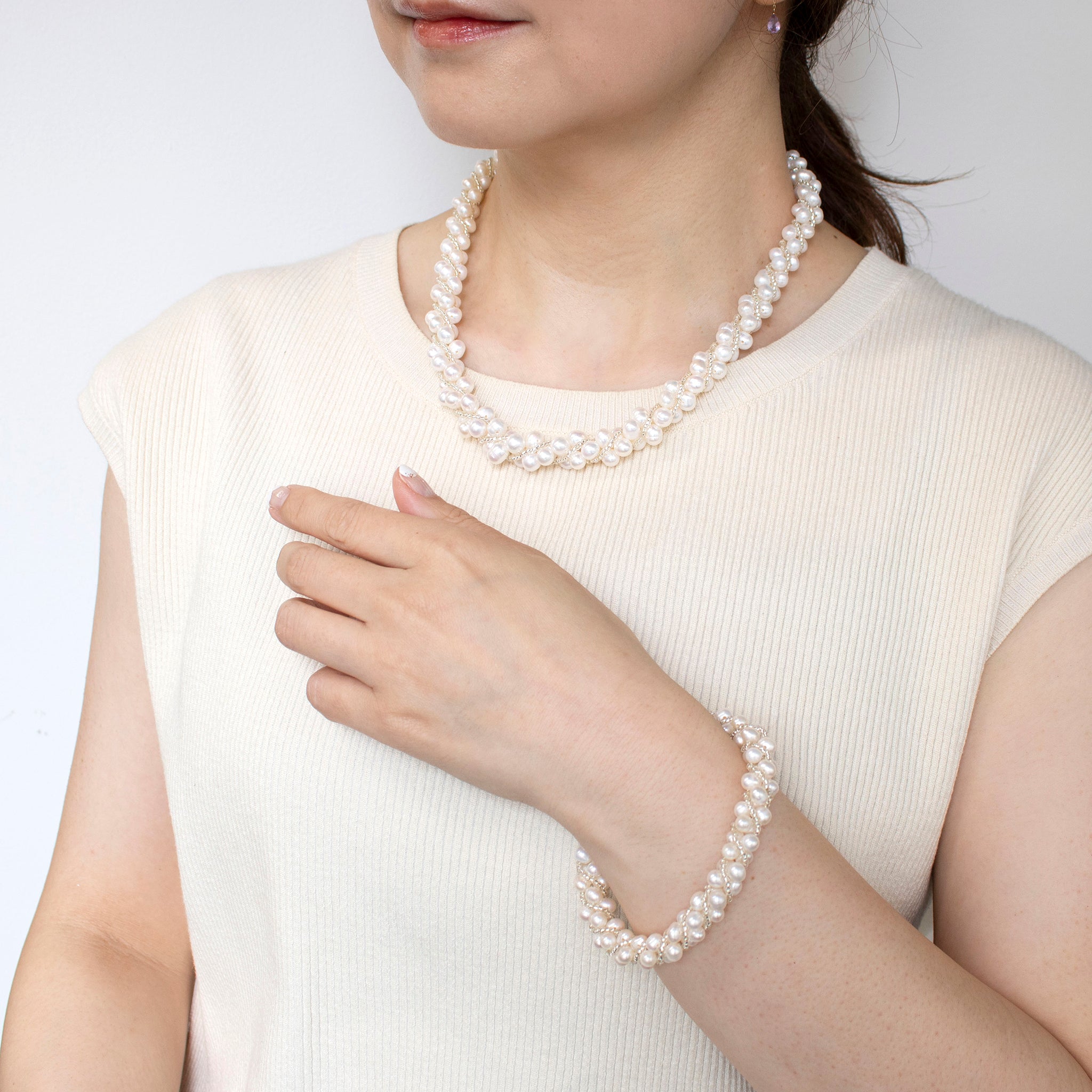 パール/ビーズ ネックレス&ブレスレット2点セット(6月誕生石/コンバーチブル)《25N03501》