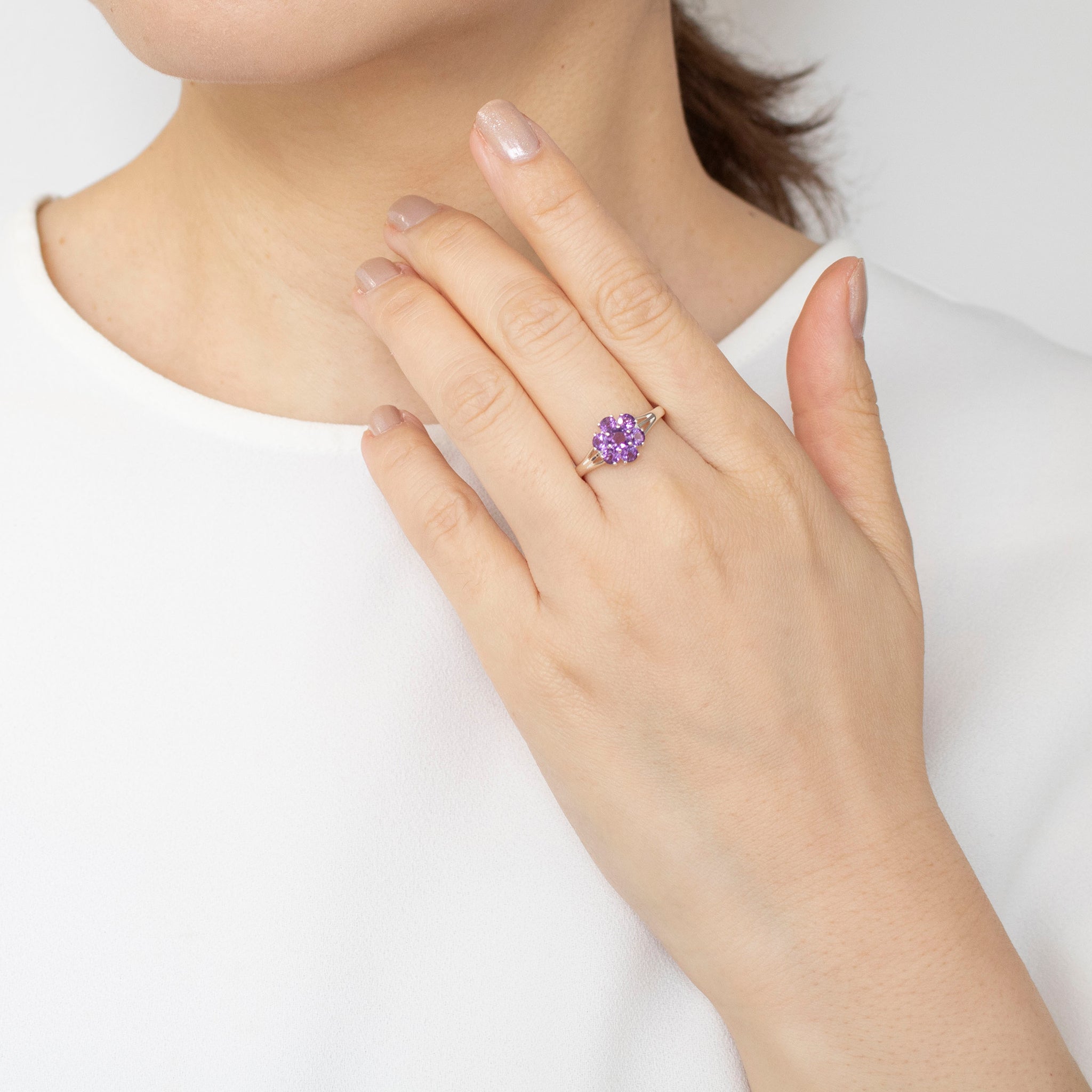 アメシスト シルバーリング(フラワーモチーフ/2月誕生石)《25T10102》