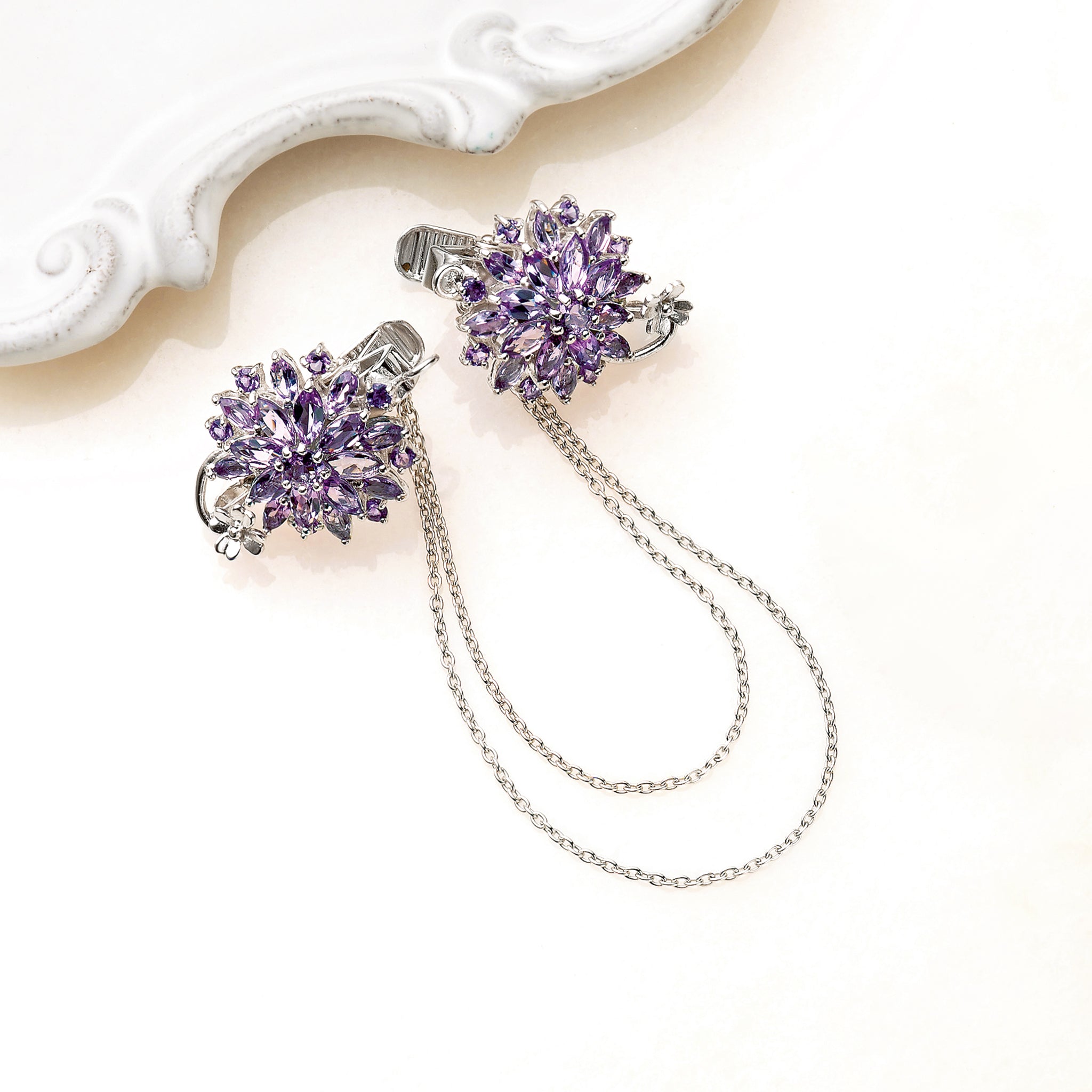 アメシスト シルバーカーディガンクリップ(2月誕生石)《25T10105》