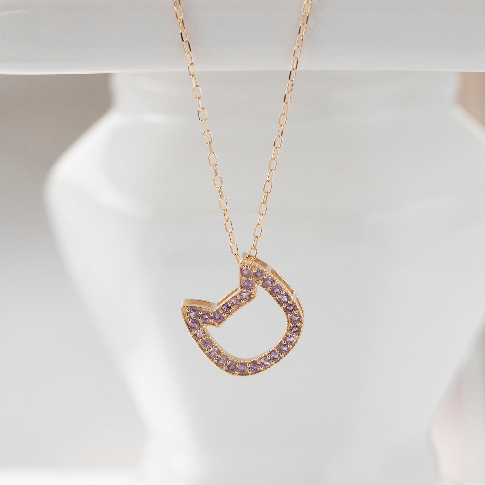 【限定1点】アメシスト K18ネックレス(ネコモチーフ/2月誕生石)《25T10107》