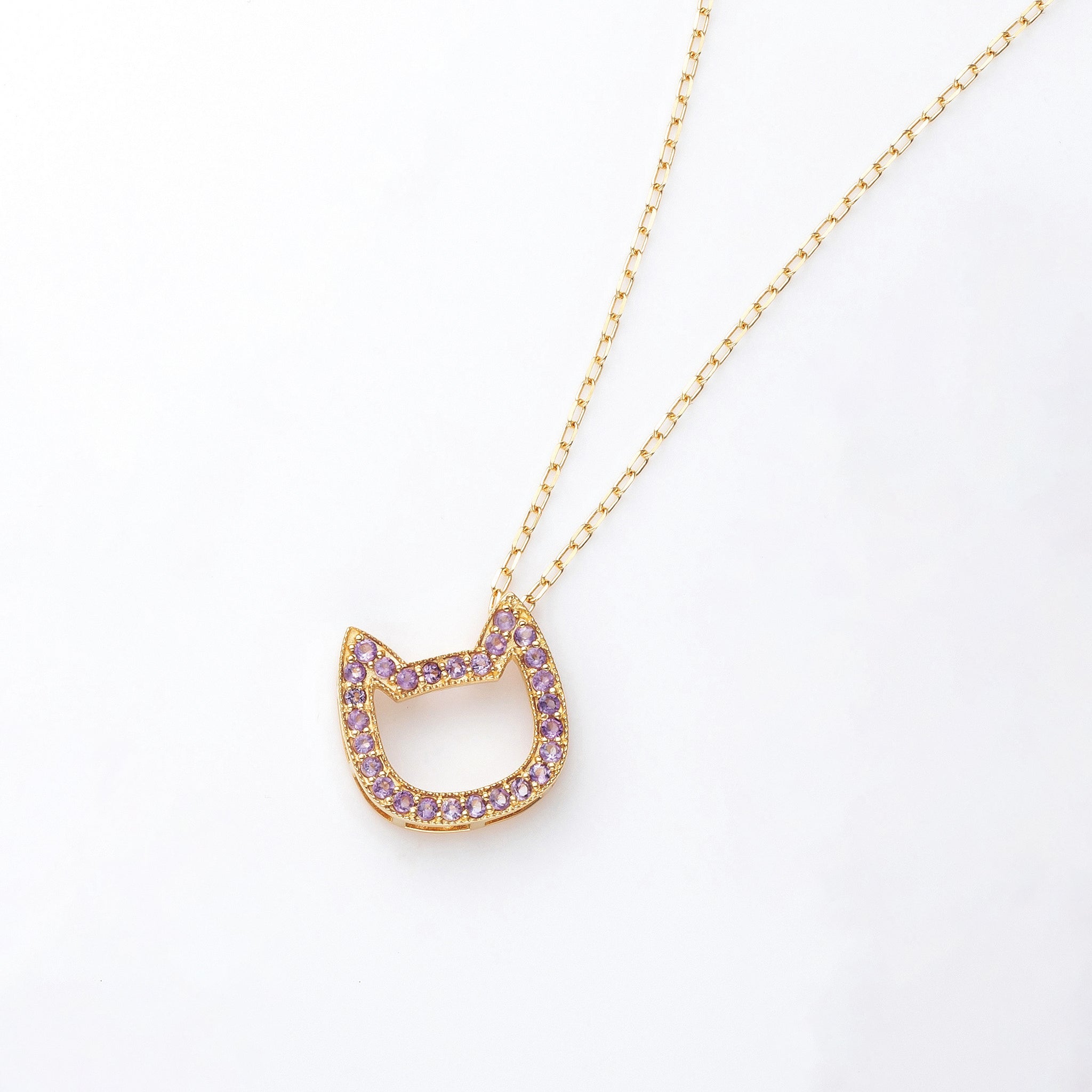 【限定1点】アメシスト K18ネックレス(ネコモチーフ/2月誕生石)《25T10107》