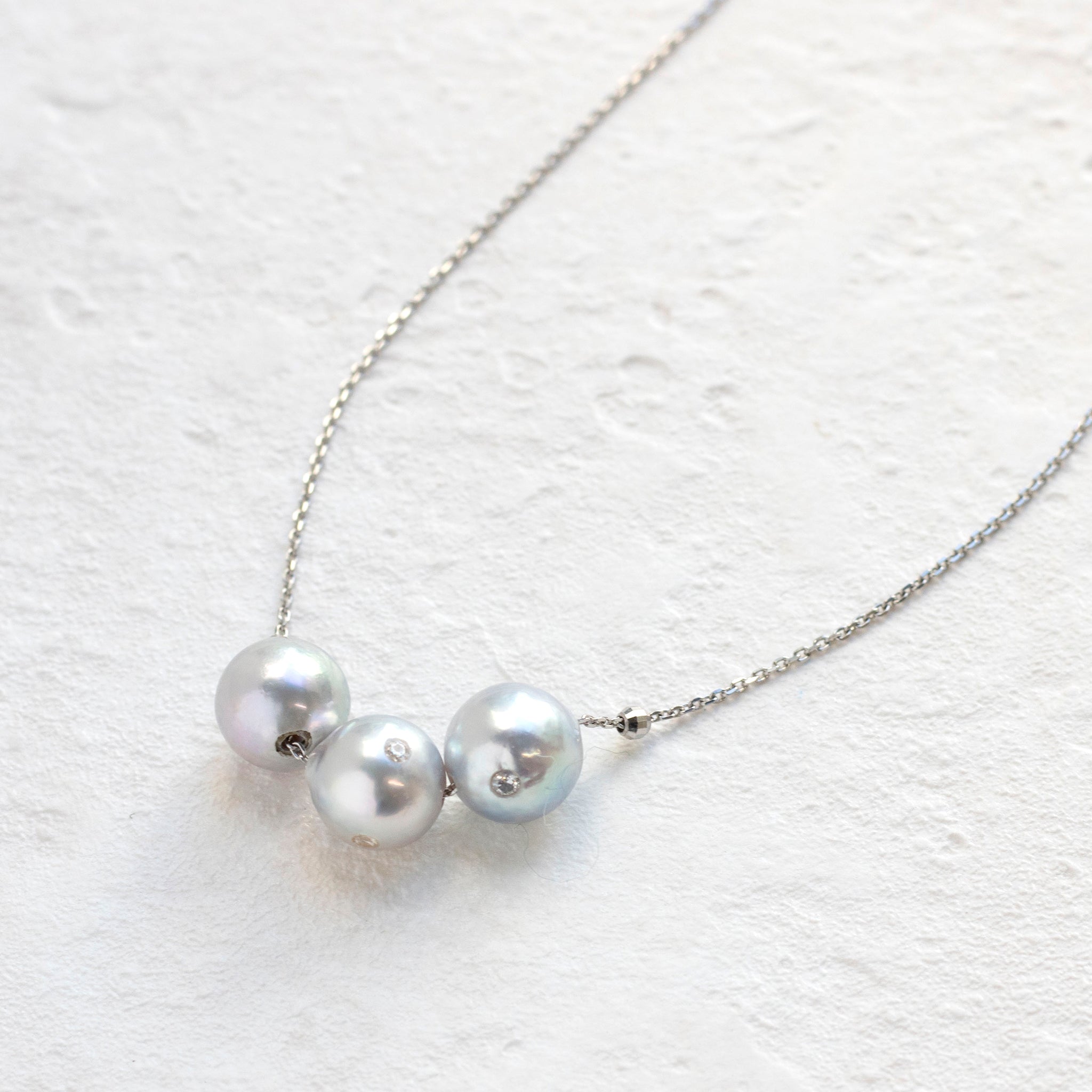 【限定15点】パール/ダイヤモンド プラチナネックレス(アコヤ真珠/3.5~7mm/ナチュラルブルー系/6月誕生石)《25T10136》