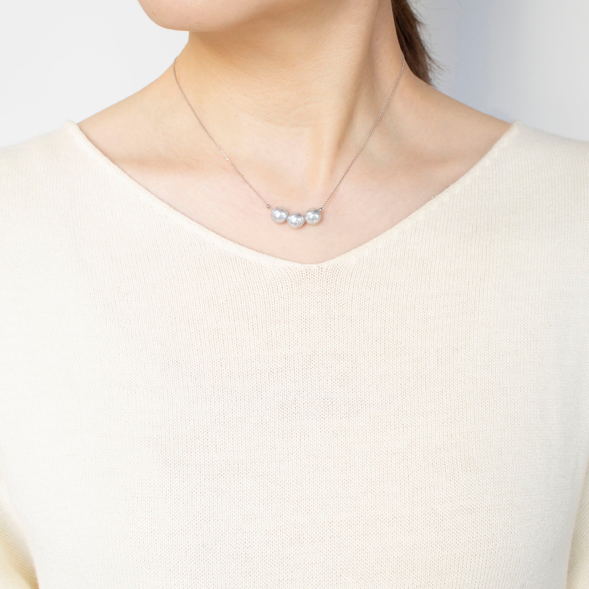 【限定15点】パール/ダイヤモンド プラチナネックレス(アコヤ真珠/3.5~7mm/ナチュラルブルー系/6月誕生石)《25T10136》