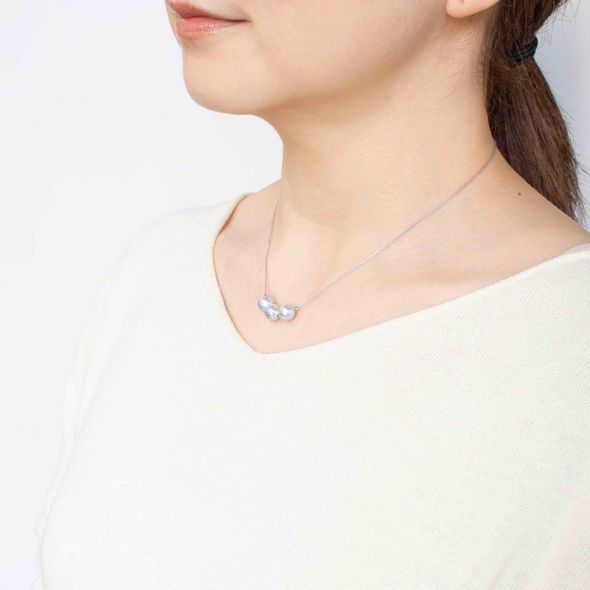 【限定15点】パール/ダイヤモンド プラチナネックレス(アコヤ真珠/3.5~7mm/ナチュラルブルー系/6月誕生石)《25T10136》