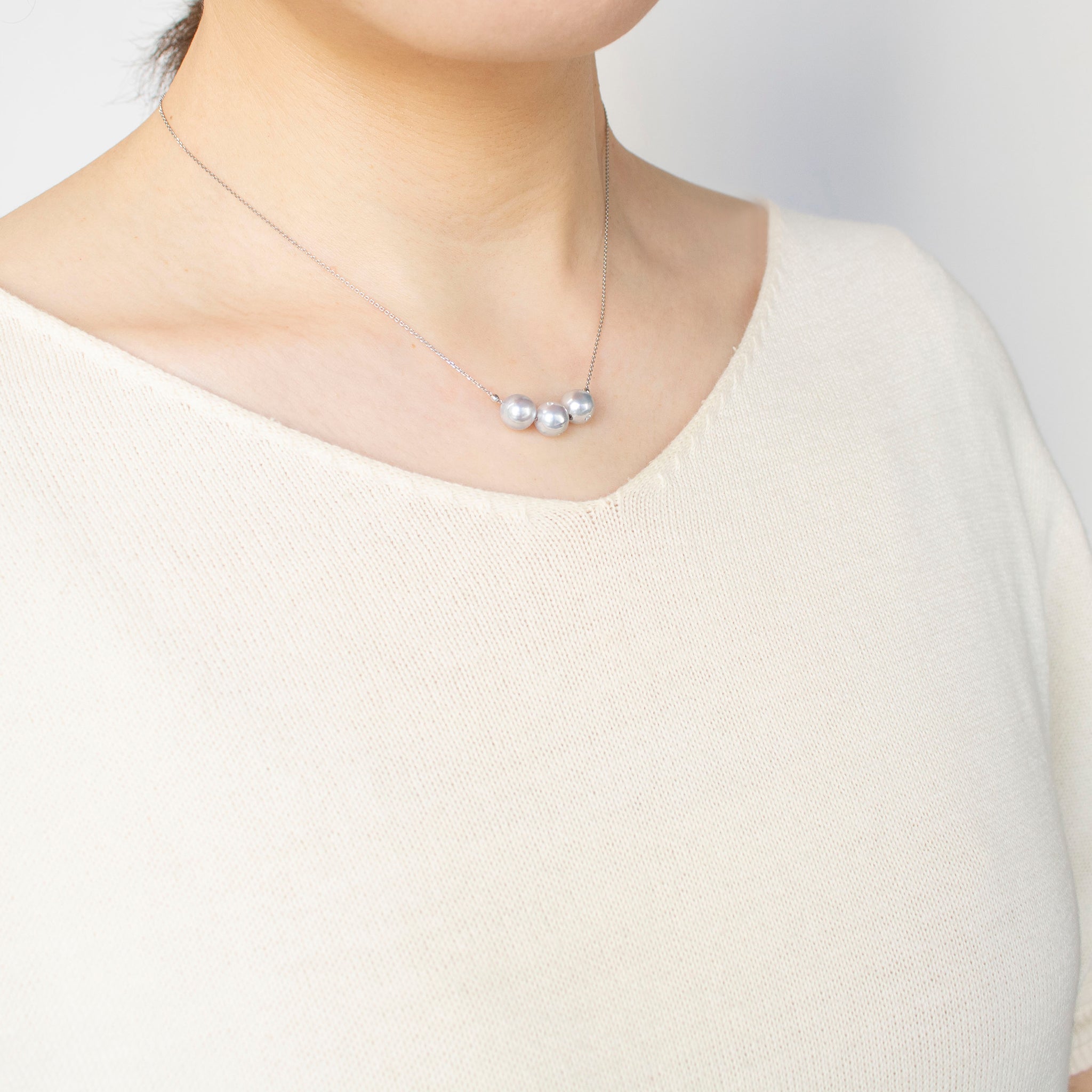 【限定15点】パール/ダイヤモンド プラチナネックレス(アコヤ真珠/3.5~7mm/ナチュラルブルー系/6月誕生石)《25T10136》