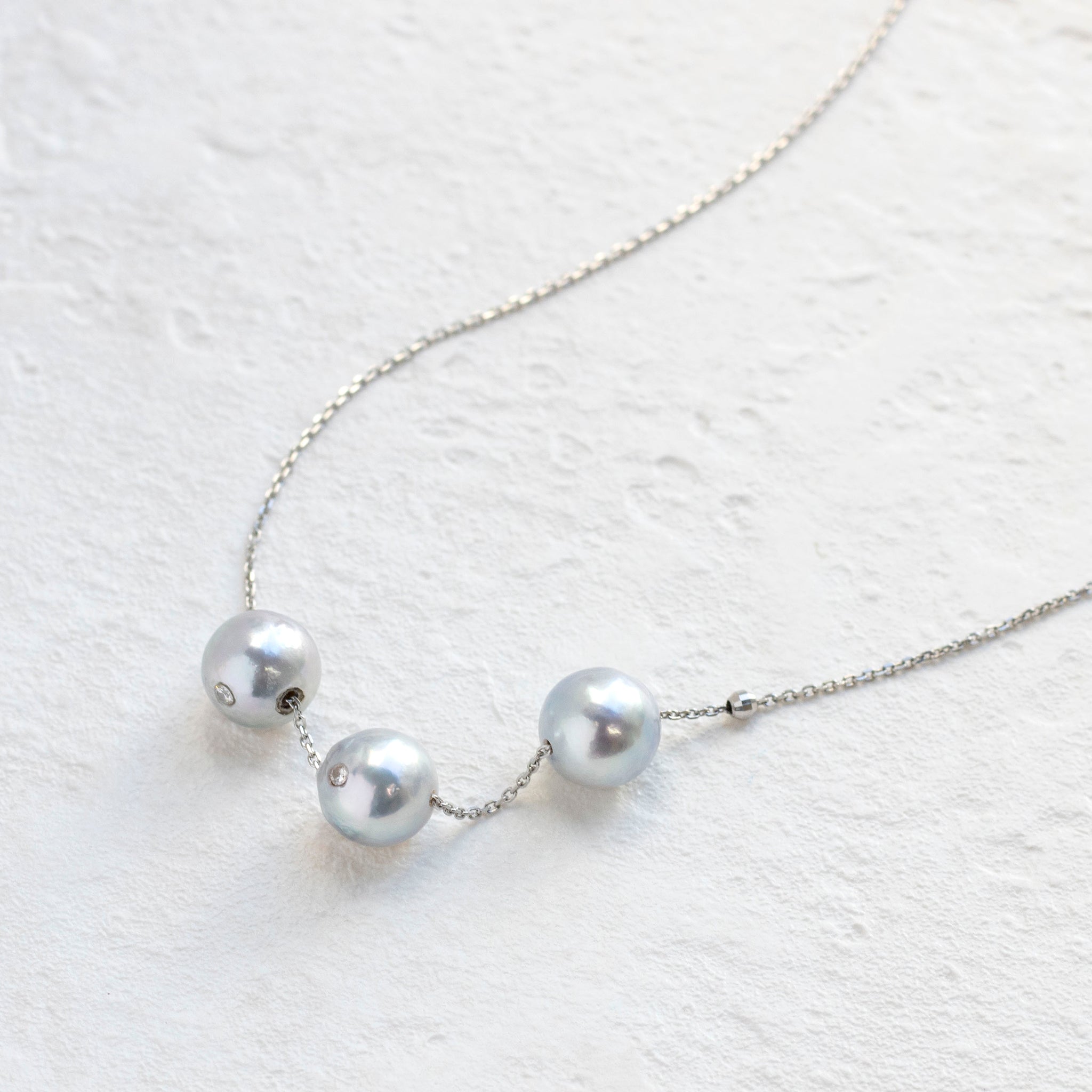 【限定15点】パール/ダイヤモンド プラチナネックレス(アコヤ真珠/3.5~7mm/ナチュラルブルー系/6月誕生石)《25T10136》