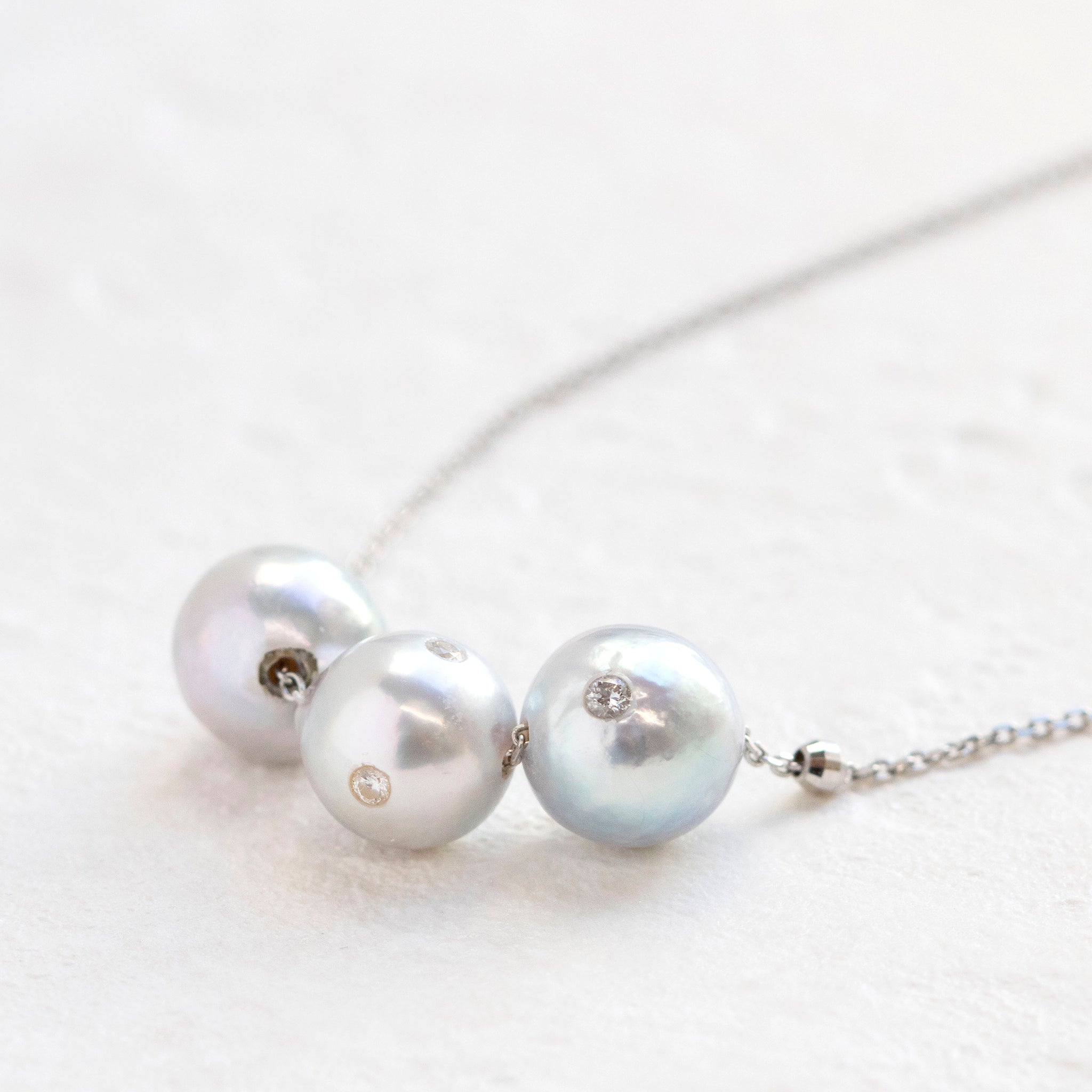 【限定15点】パール/ダイヤモンド プラチナネックレス(アコヤ真珠/3.5~7mm/ナチュラルブルー系/6月誕生石)《25T10136》