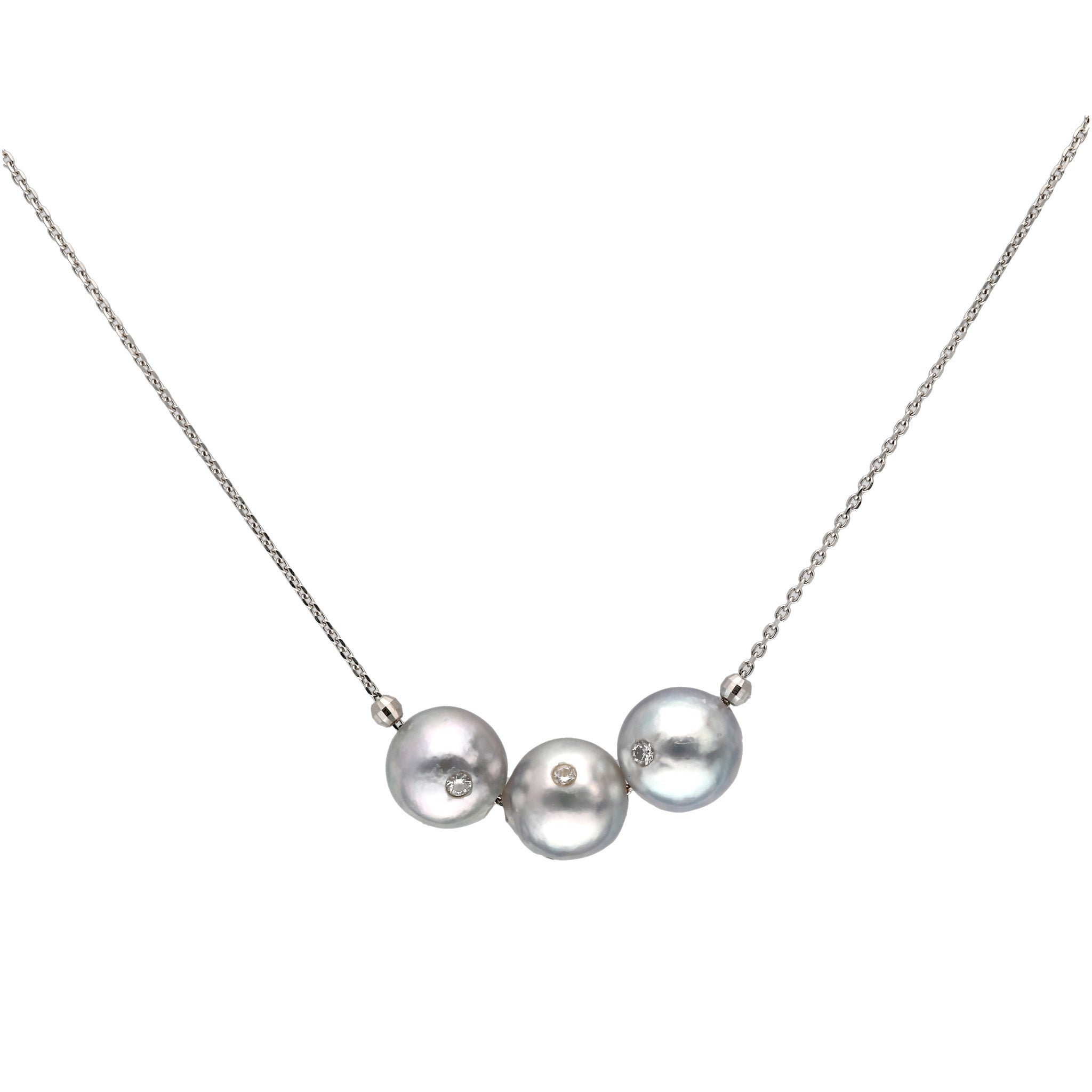 【限定15点】パール/ダイヤモンド プラチナネックレス(アコヤ真珠/3.5~7mm/ナチュラルブルー系/6月誕生石)《25T10136》