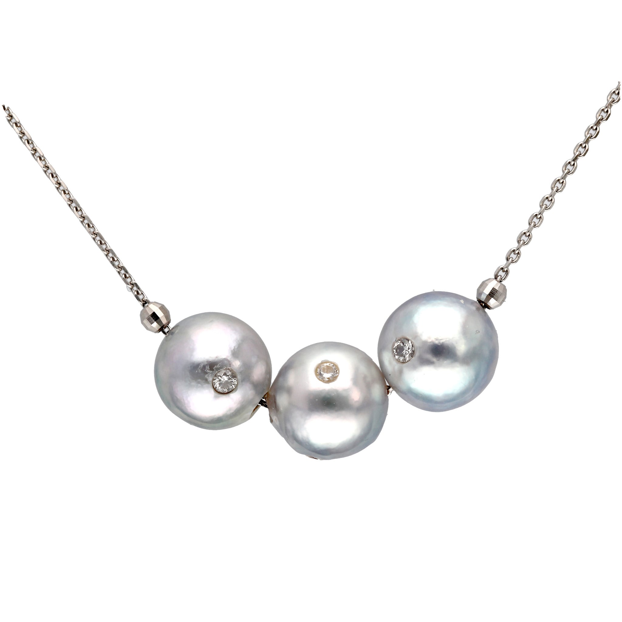 【限定15点】パール/ダイヤモンド プラチナネックレス(アコヤ真珠/3.5~7mm/ナチュラルブルー系/6月誕生石)《25T10136》