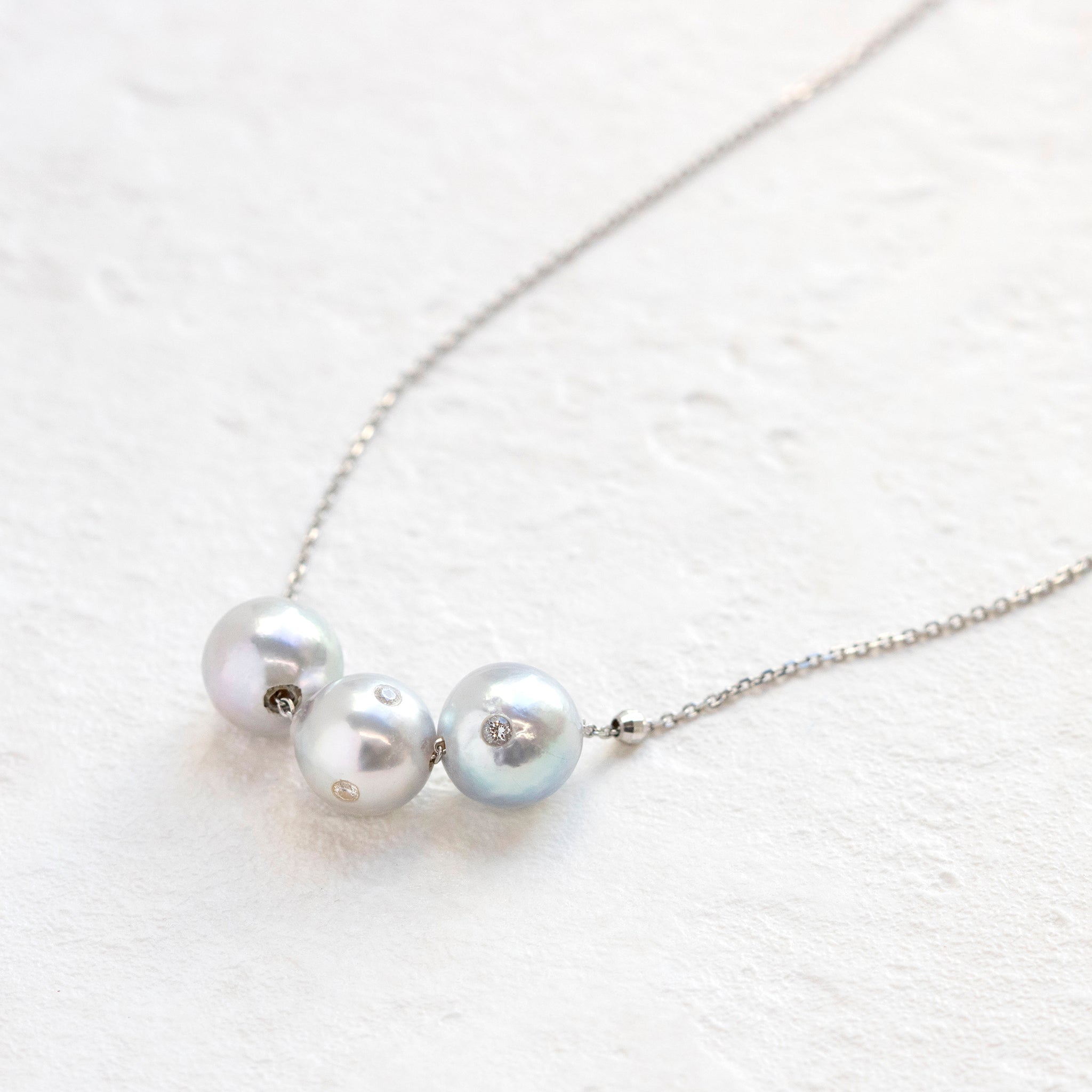 【限定15点】パール/ダイヤモンド プラチナネックレス(アコヤ真珠/3.5~7mm/ナチュラルブルー系/6月誕生石)《25T10136》