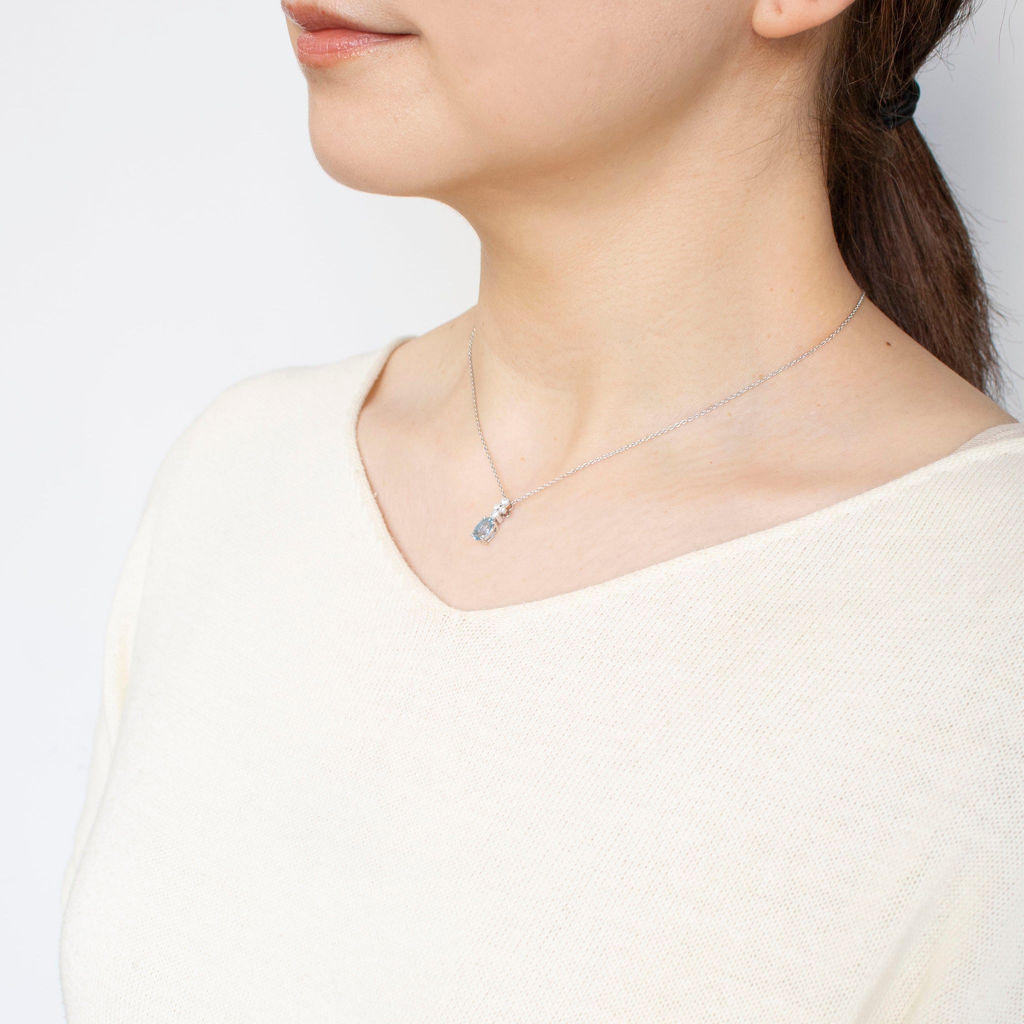 【限定1点】アクアマリン/ダイヤモンド プラチナネックレス(3月誕生石)《25T10139》