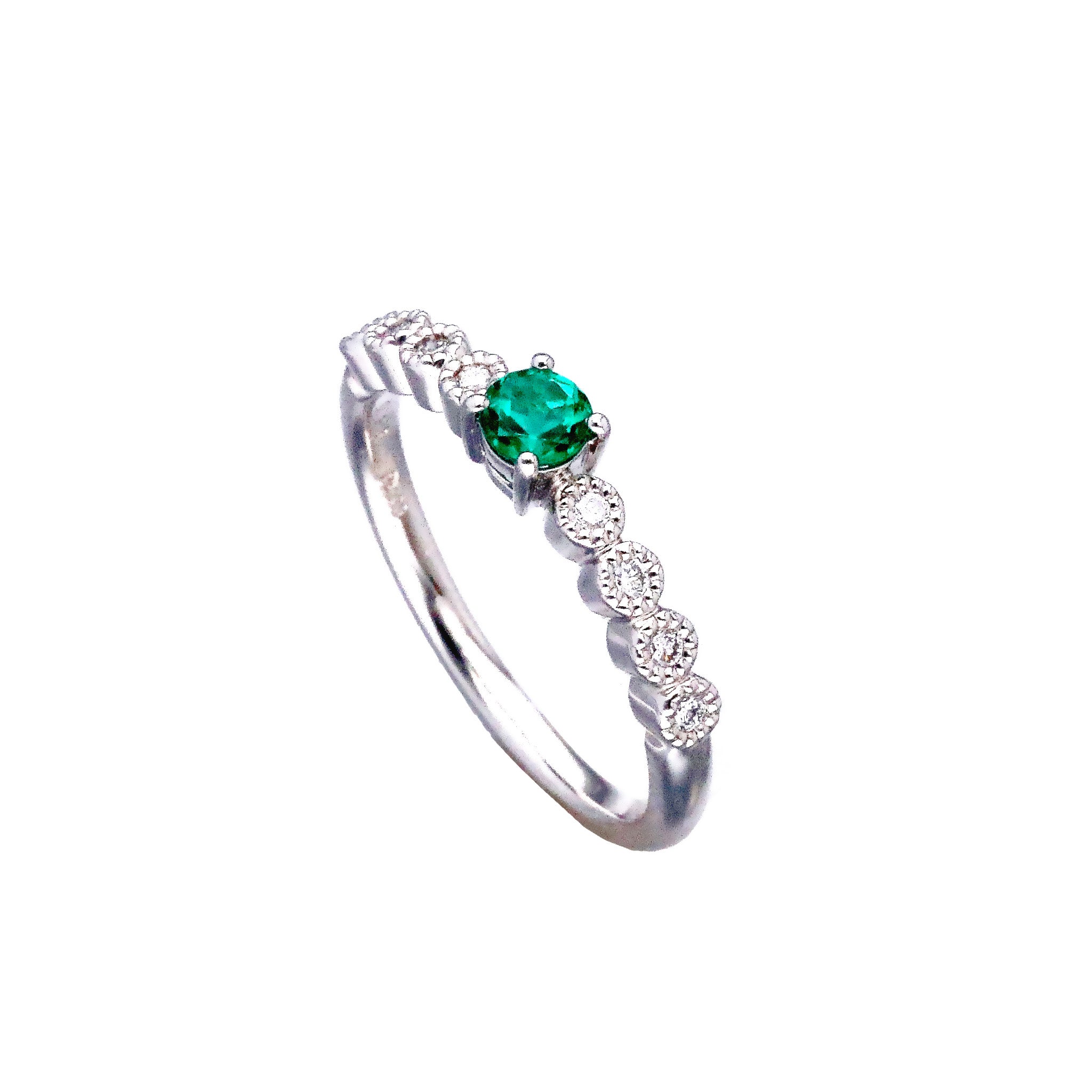 エメラルド/ダイヤモンド プラチナリング(ミル打ち風/5月誕生石)《25T10146》