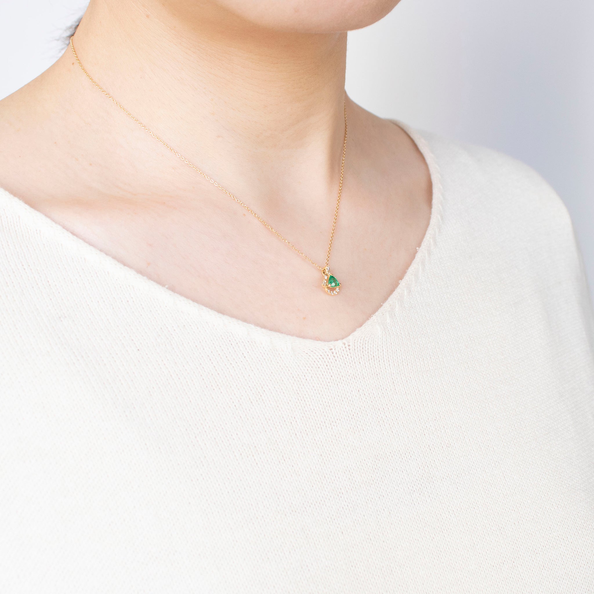 エメラルド/ダイヤモンド K18ネックレス(5月誕生石)《25T10148》