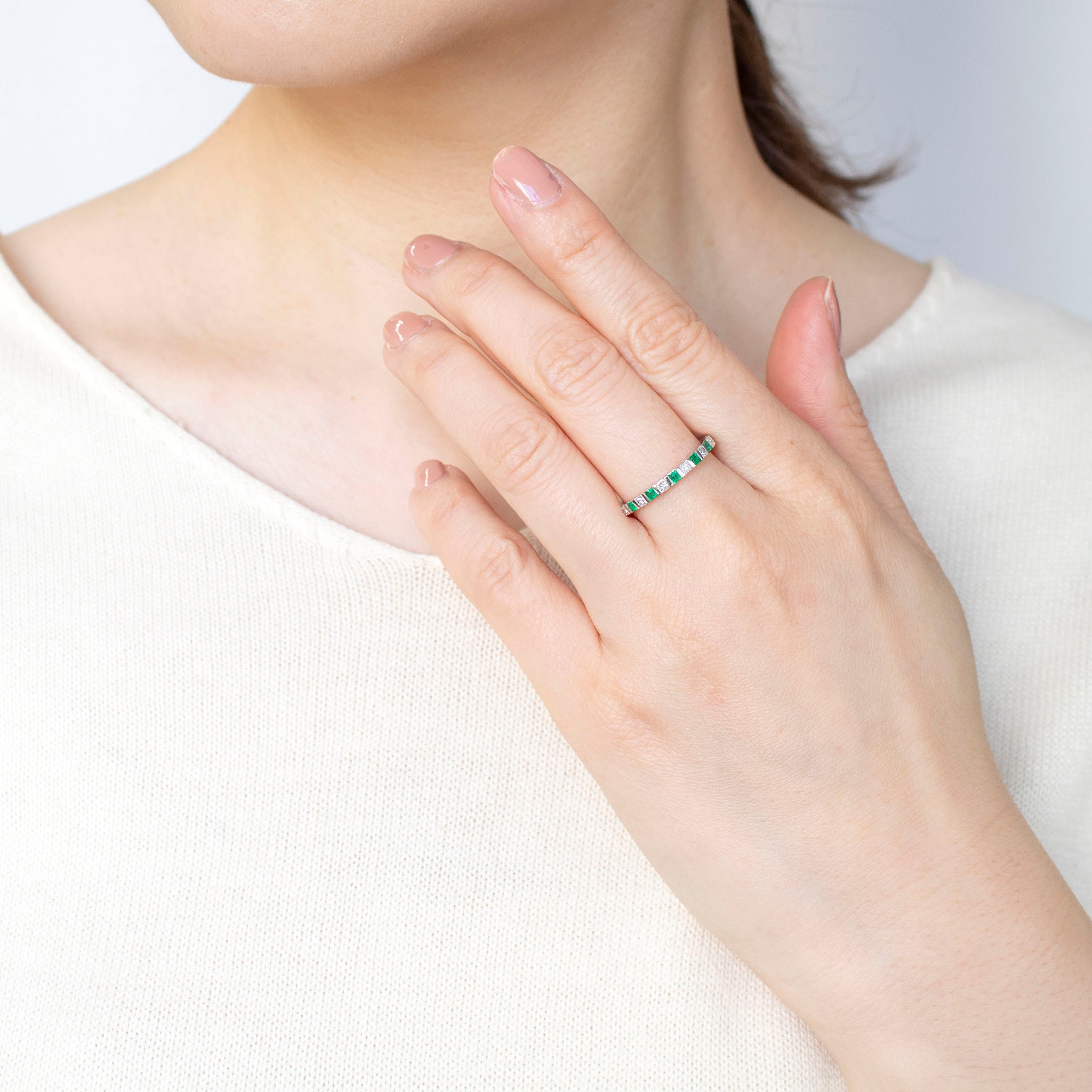 エメラルド/ダイヤモンド K18リング(プリンセスカット/5月誕生石)《25T10150》