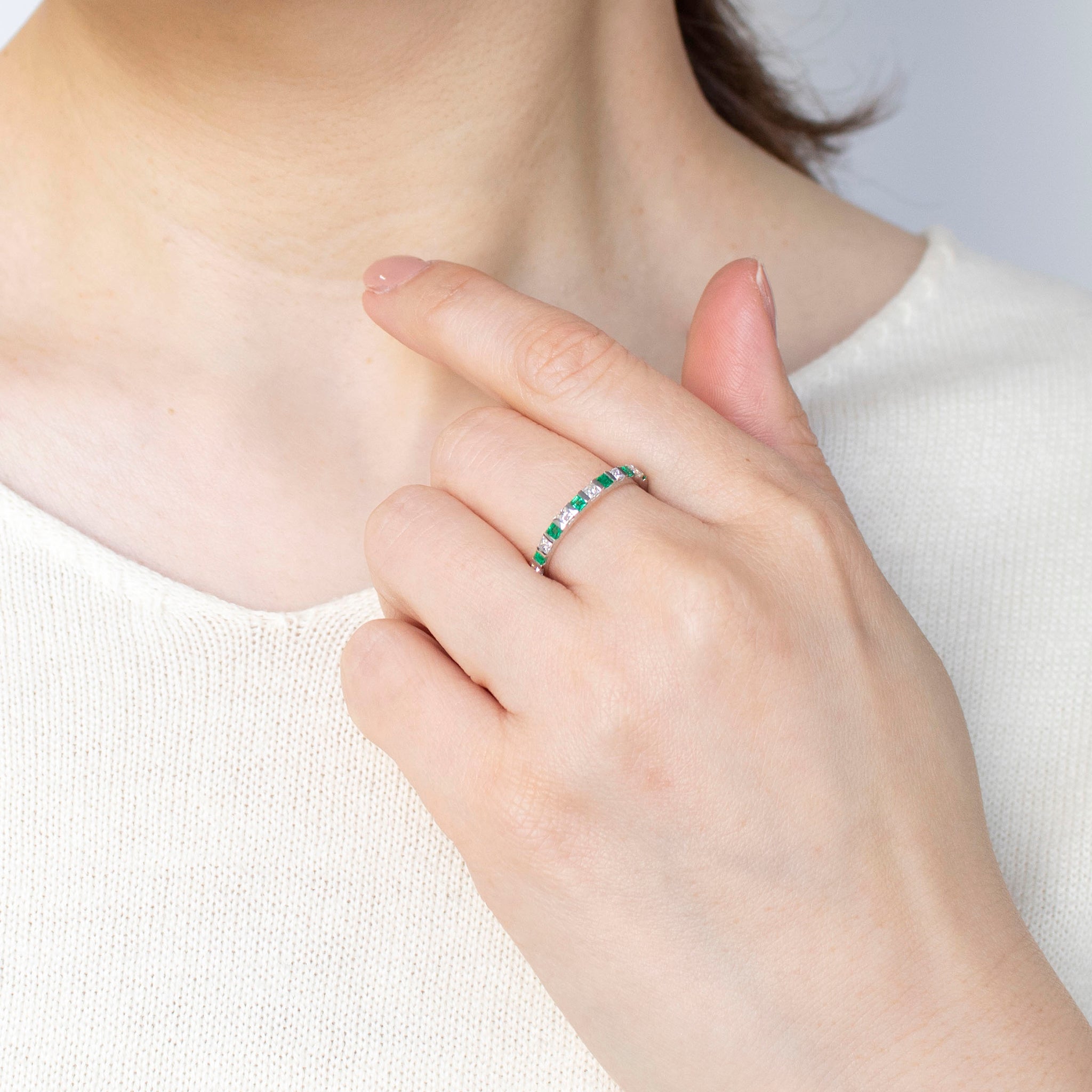 エメラルド/ダイヤモンド K18リング(プリンセスカット/5月誕生石)《25T10150》