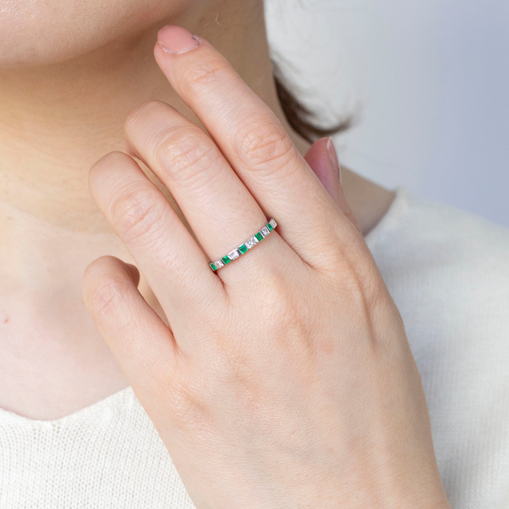 エメラルド/ダイヤモンド K18リング(プリンセスカット/5月誕生石)《25T10150》