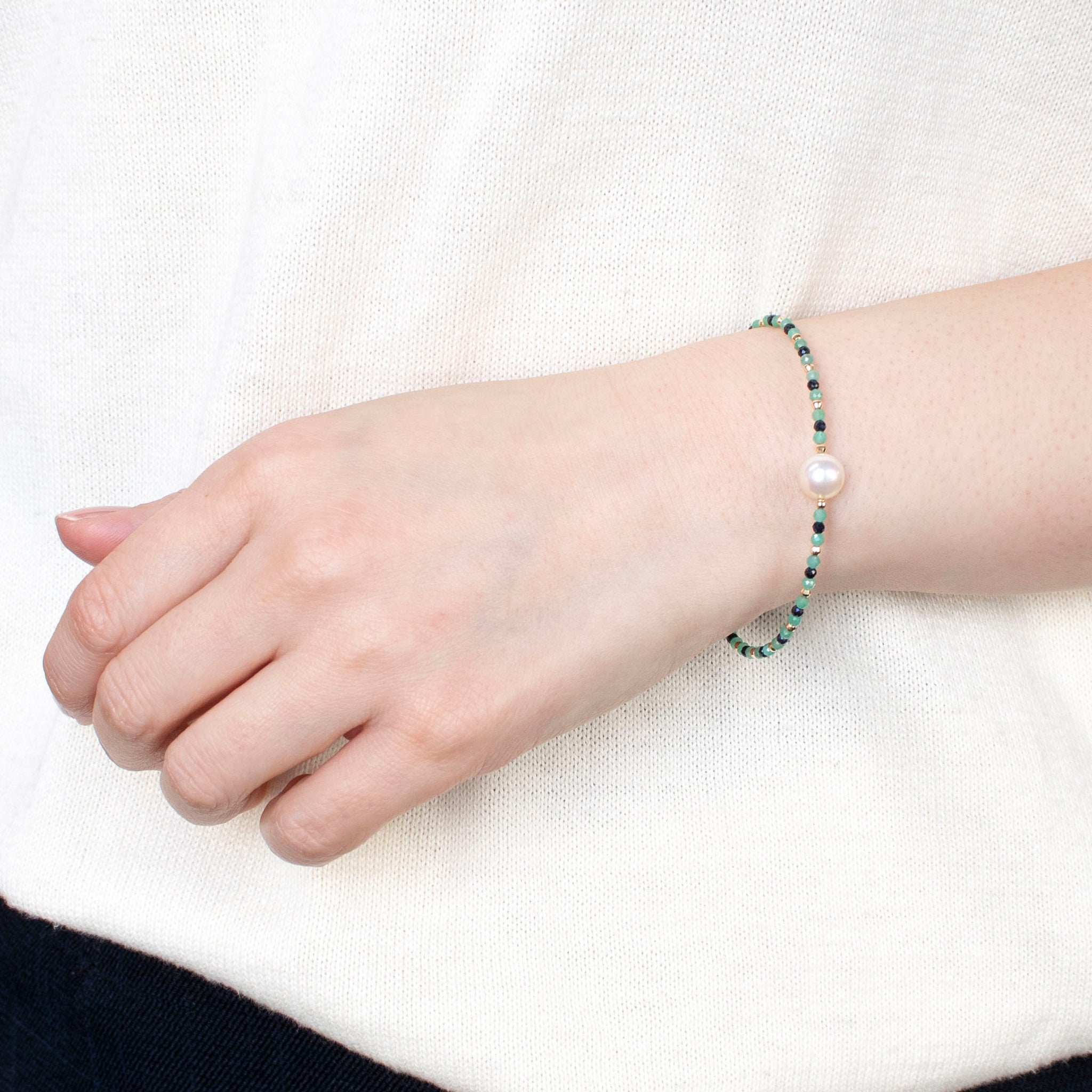 【限定10点】パール/エメラルド/サファイア K18ブレスレット(アコヤ真珠/8mm)《25T10155》