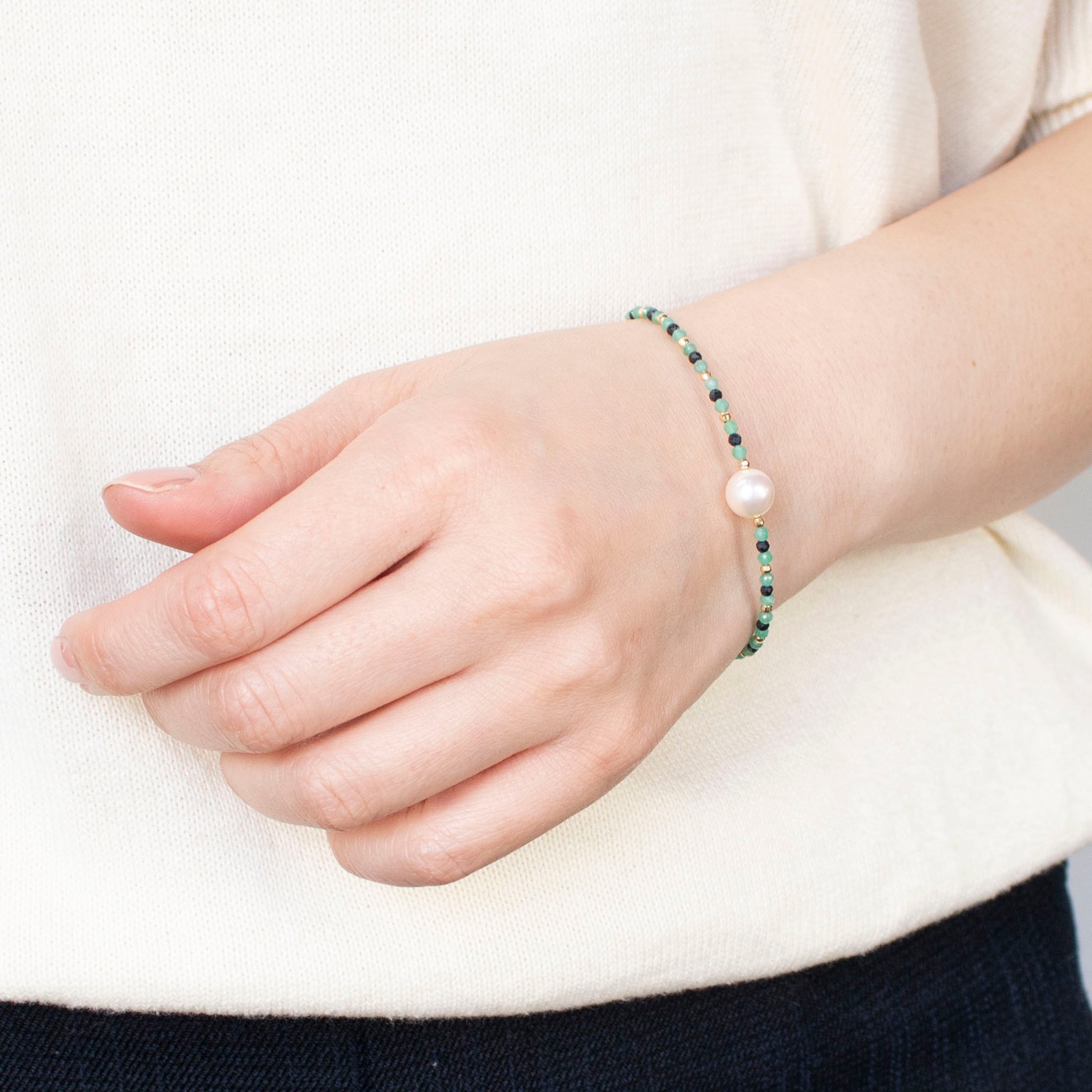 【限定10点】パール/エメラルド/サファイア K18ブレスレット(アコヤ真珠/8mm)《25T10155》