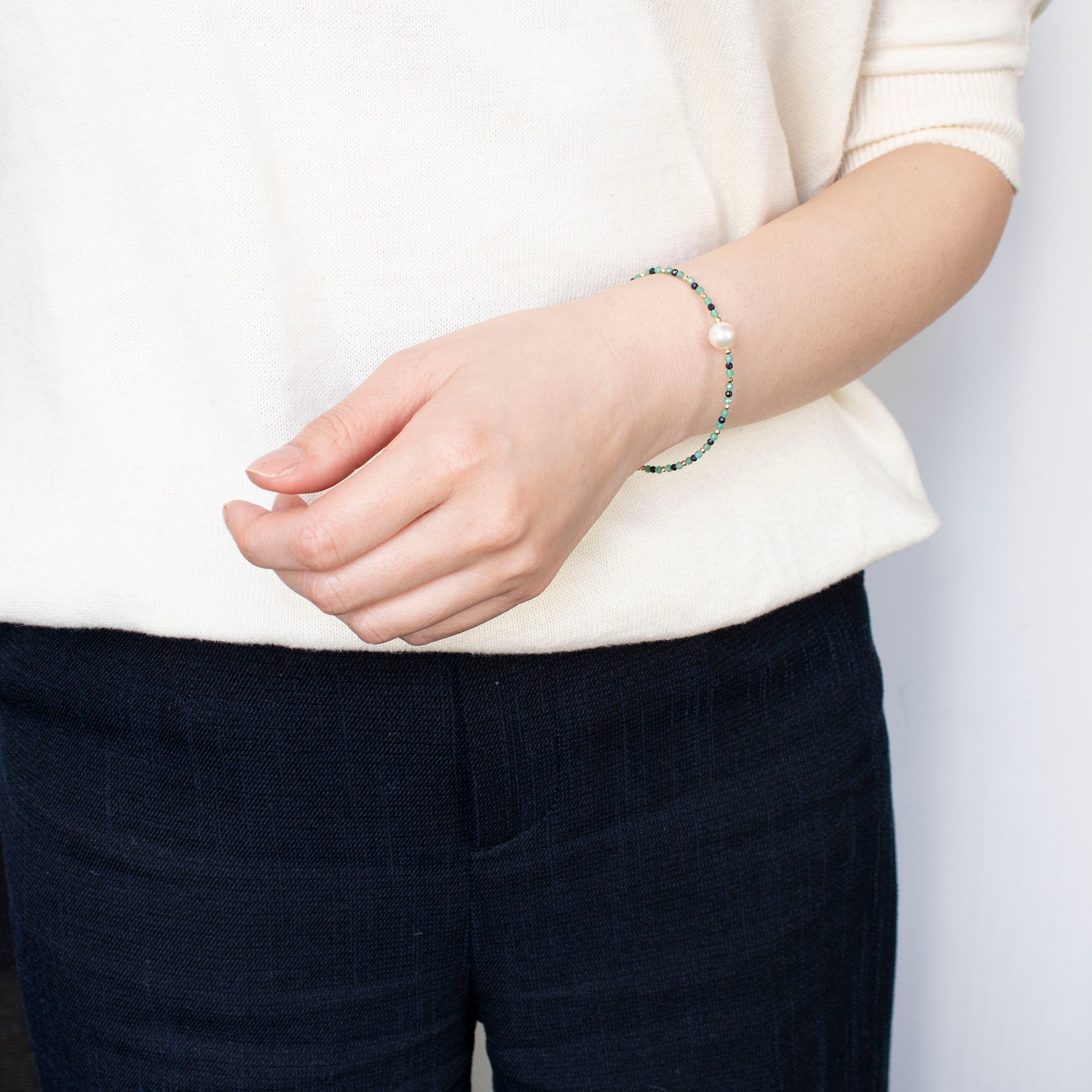 【限定10点】パール/エメラルド/サファイア K18ブレスレット(アコヤ真珠/8mm)《25T10155》