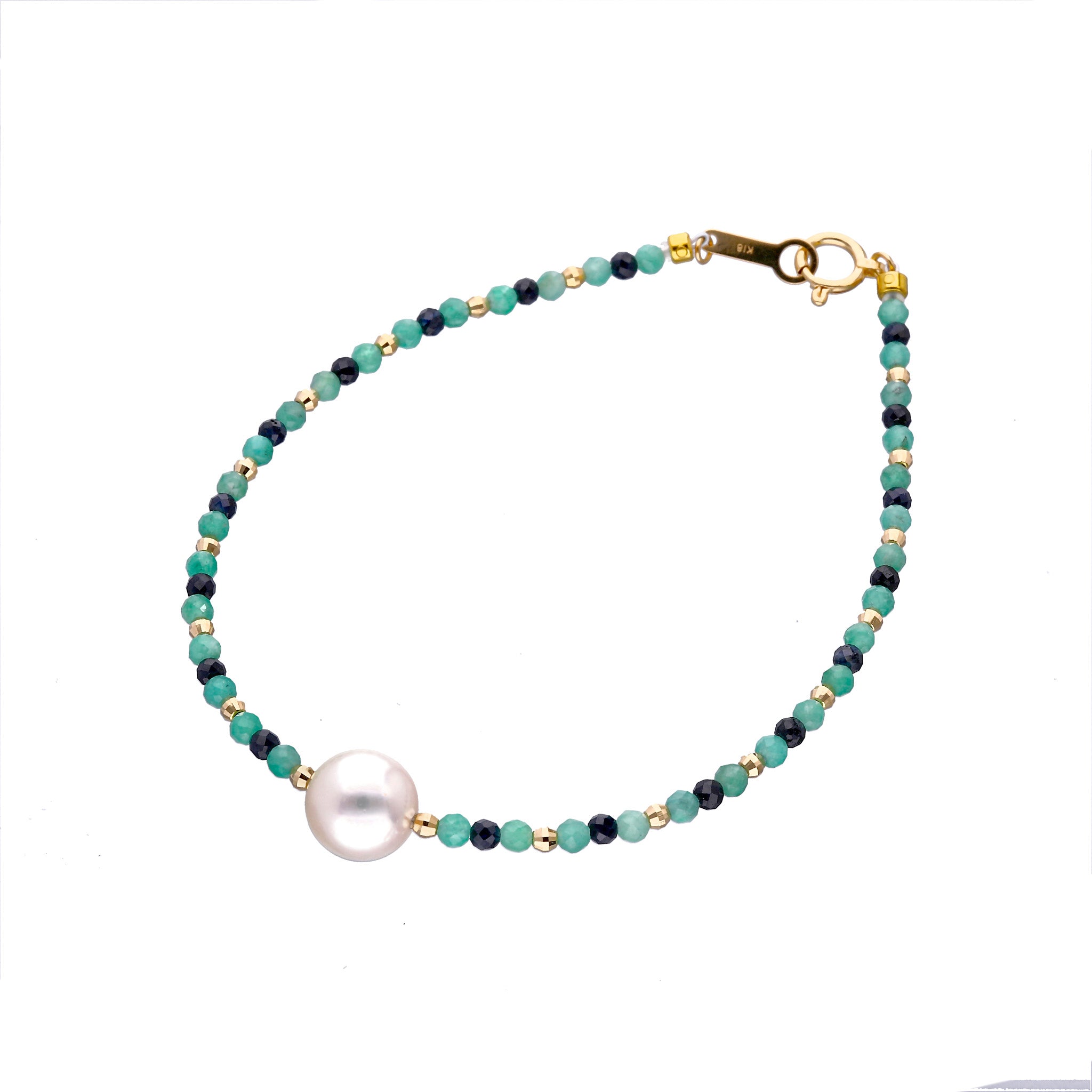 【限定10点】パール/エメラルド/サファイア K18ブレスレット(アコヤ真珠/8mm)《25T10155》