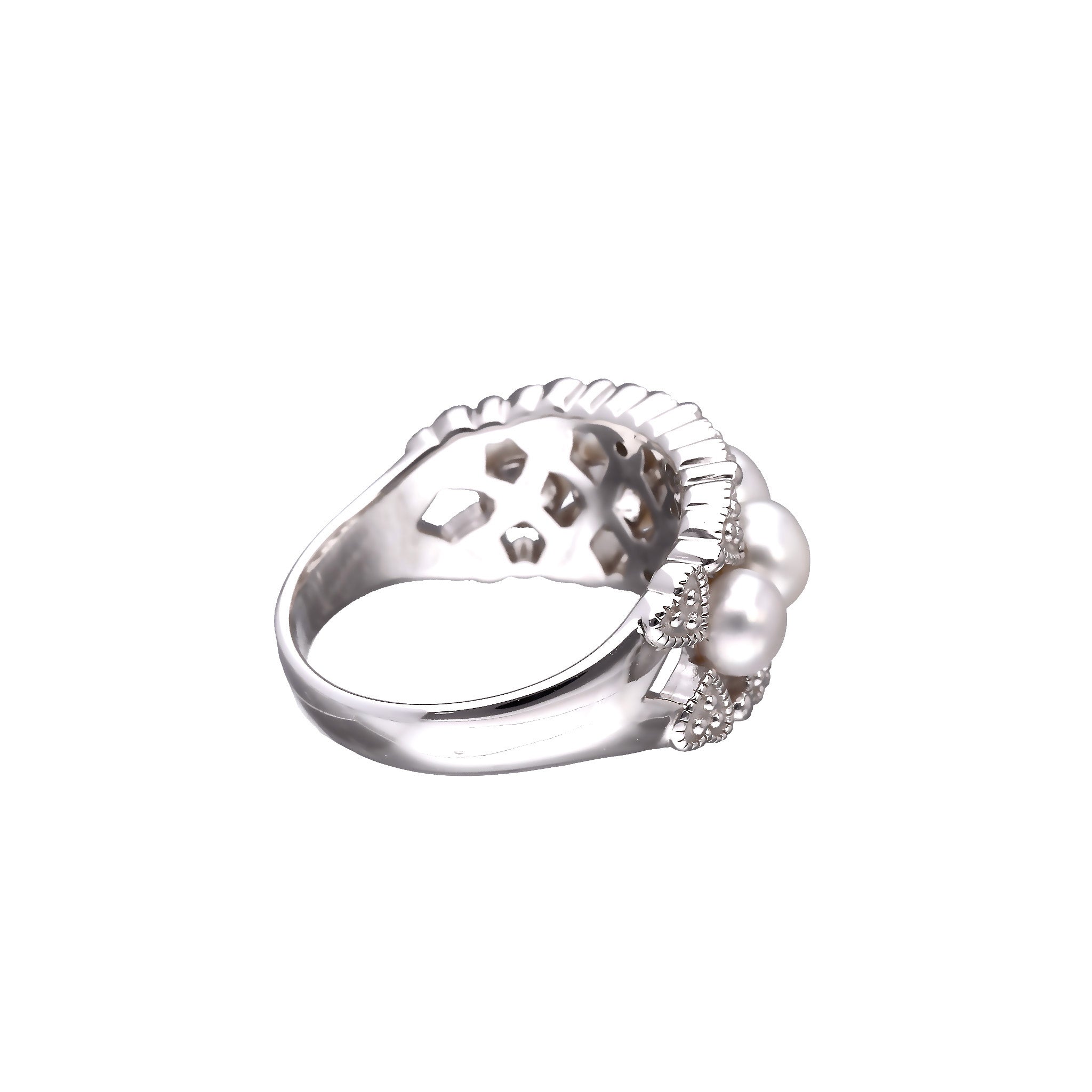 パール/ホワイトトパーズ シルバーリング(淡水真珠/6月誕生石)《25T10172》