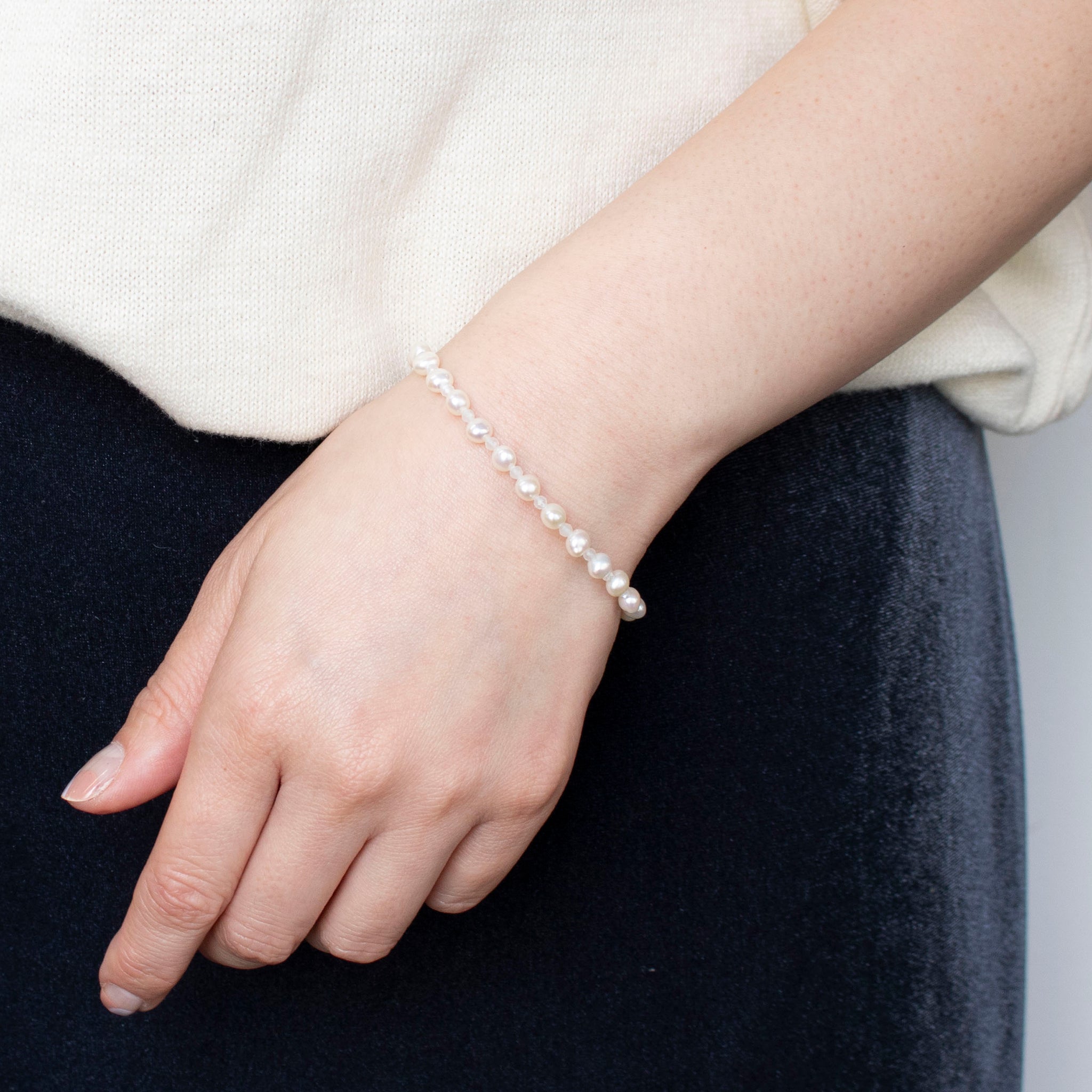 【限定10点】パール/ムーンストーン ブレスレット(淡水真珠/約4.5mm/6月誕生石)《25T10178》