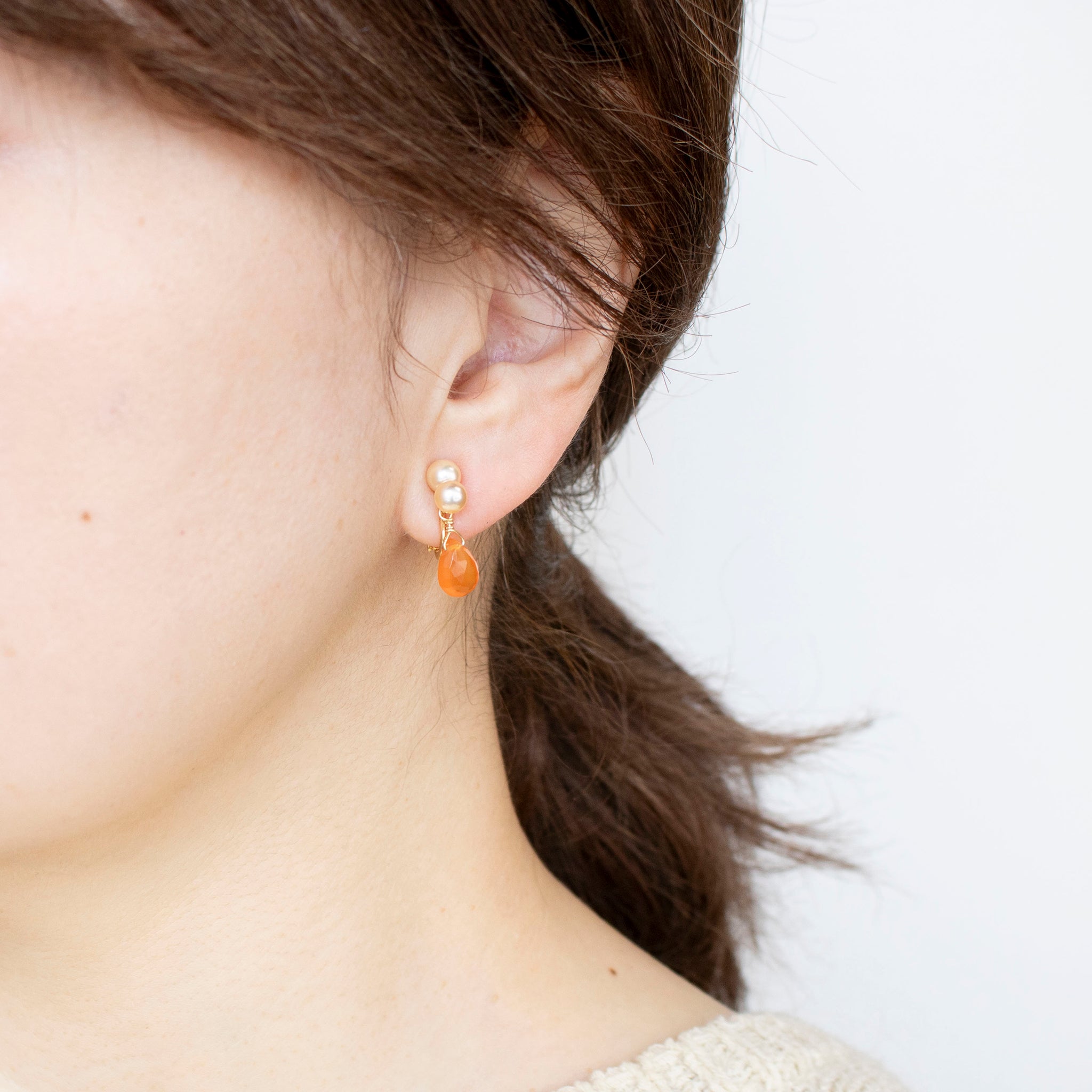 【限定数20】カーネリアン/パール シルバーイヤリング(アコヤ真珠)《25T10195》