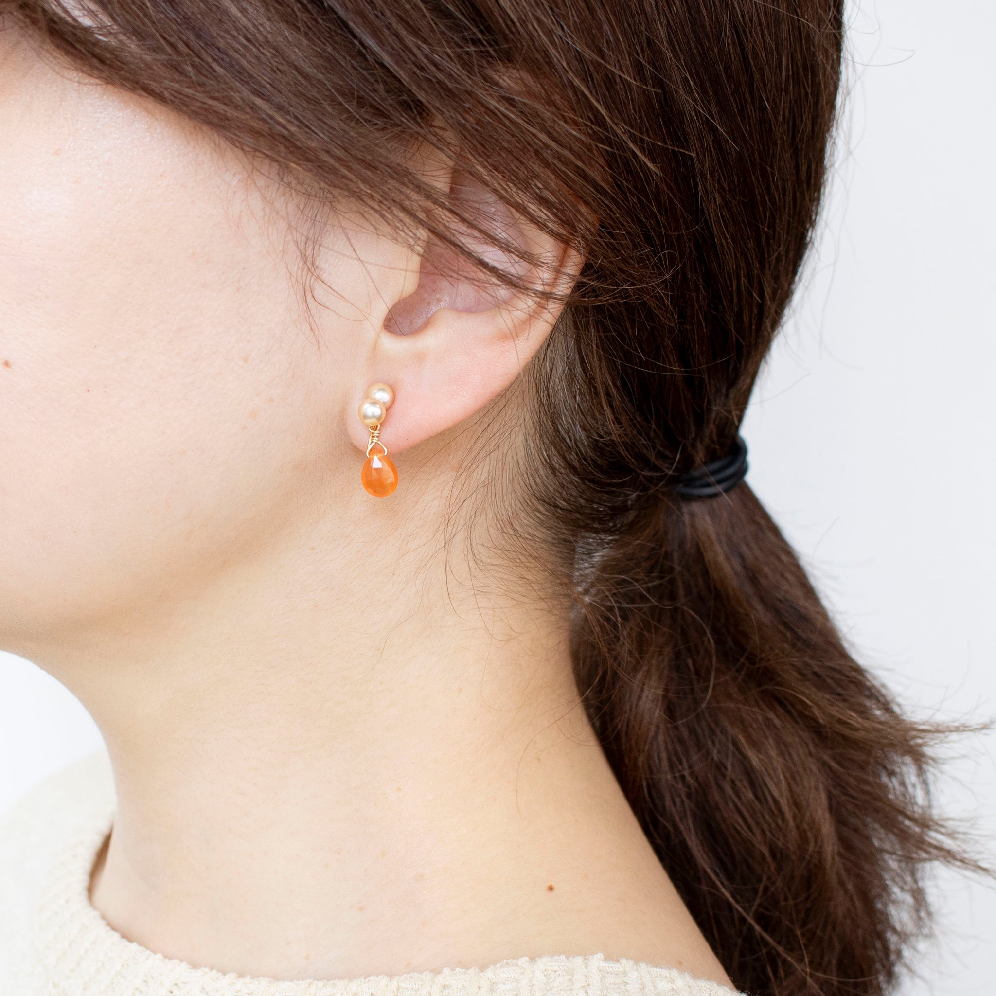 【限定数20】カーネリアン/パール シルバーイヤリング(アコヤ真珠)《25T10195》