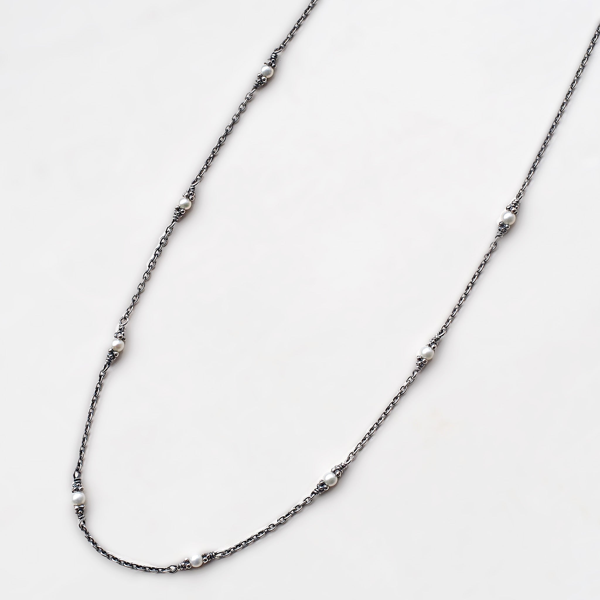 パール シルバーネックレス(淡水真珠/ロング/60cm/ステーション/6月誕生石)《25T10198》