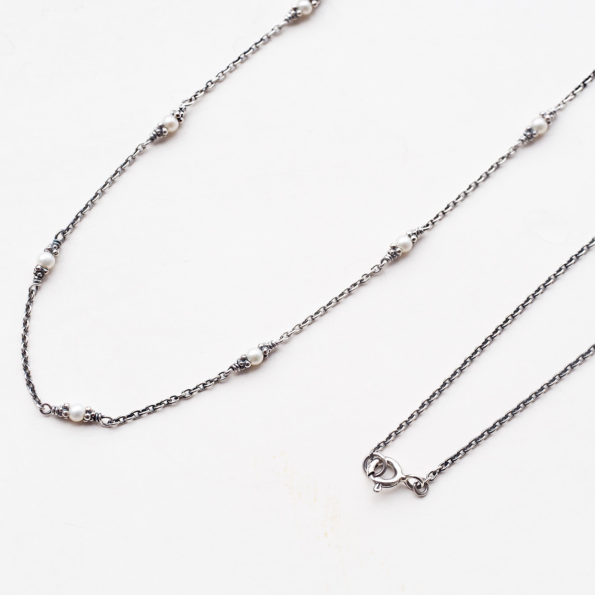 パール シルバーネックレス(淡水真珠/ロング/60cm/ステーション/6月誕生石)《25T10198》