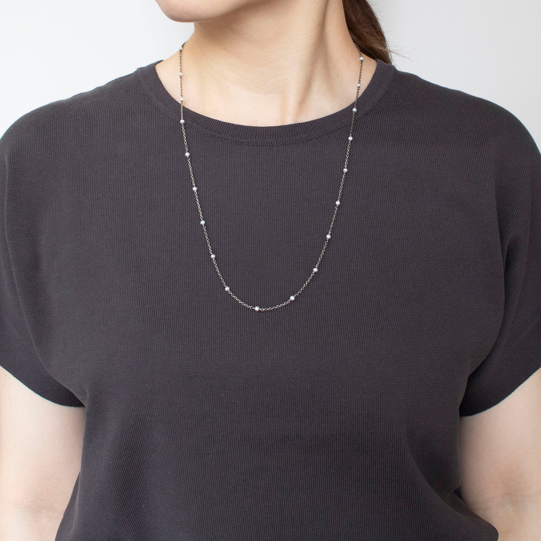 パール シルバーネックレス(淡水真珠/ロング/60cm/ステーション/6月誕生石)《25T10199》