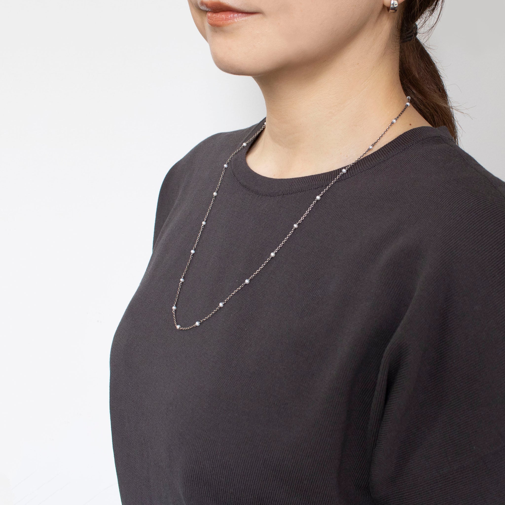 パール シルバーネックレス(淡水真珠/ロング/60cm/ステーション/6月誕生石)《25T10199》