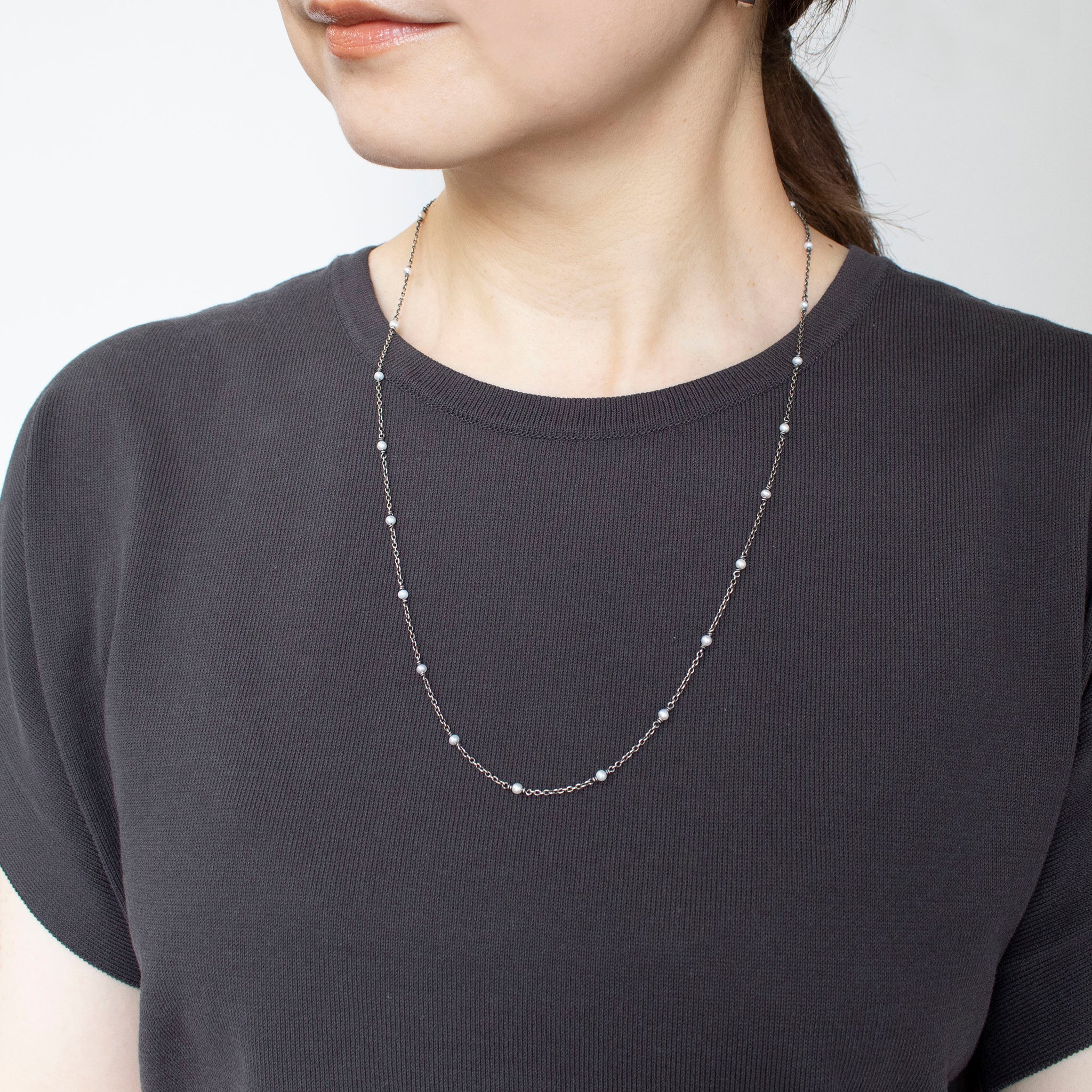 パール シルバーネックレス(淡水真珠/ロング/60cm/ステーション/6月誕生石)《25T10199》