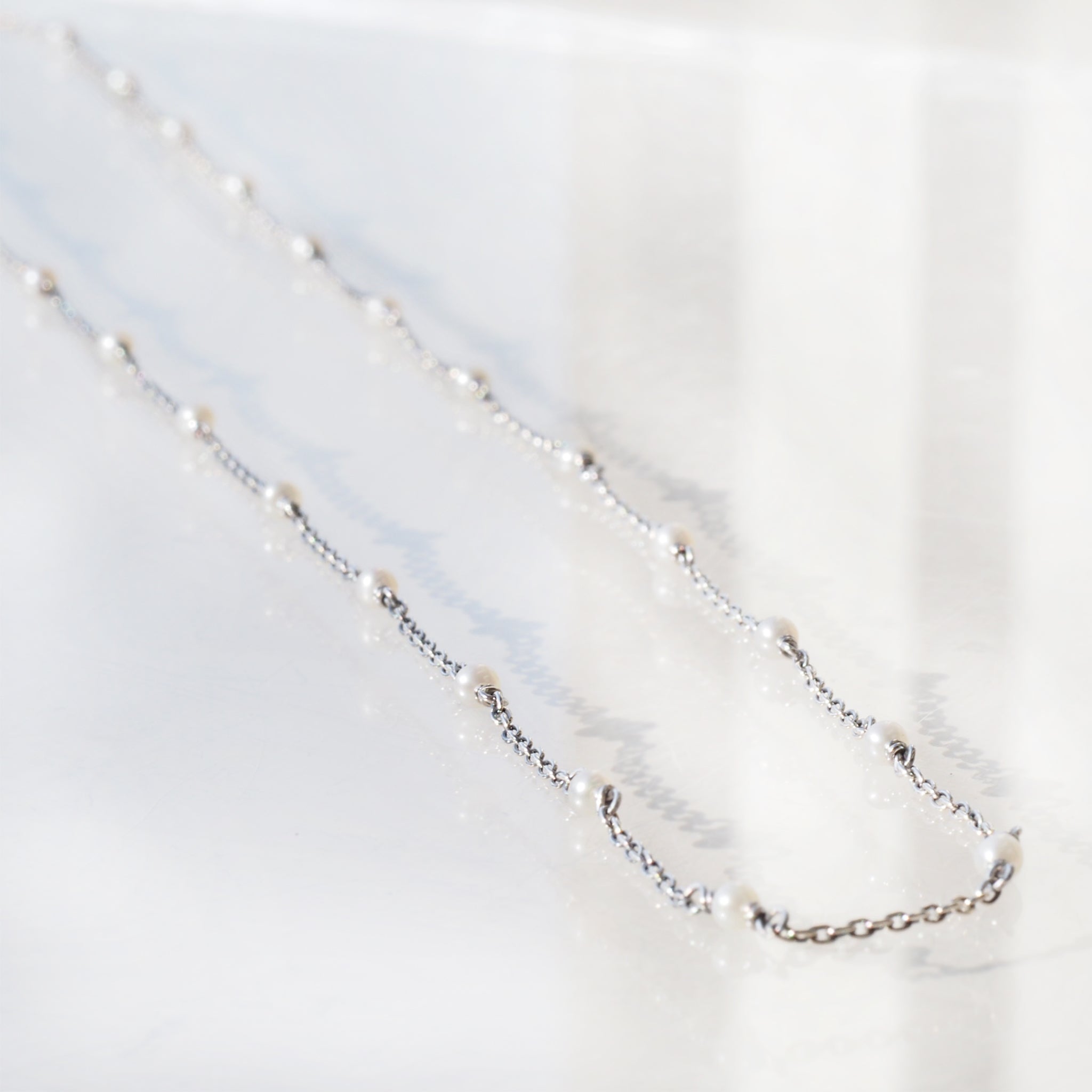 パール シルバーネックレス(淡水真珠/ロング/60cm/ステーション/6月誕生石)《25T10199》